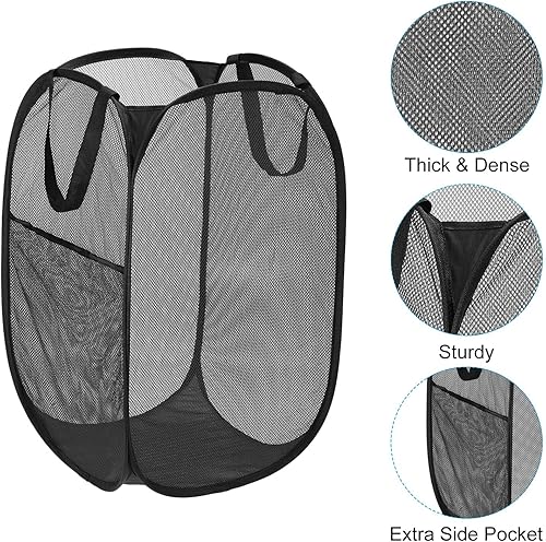 Miniatura 3 de PATIKIL Cesta de malla para lavandería, bolsa plegable con asas para lavandería, viajes, color beige