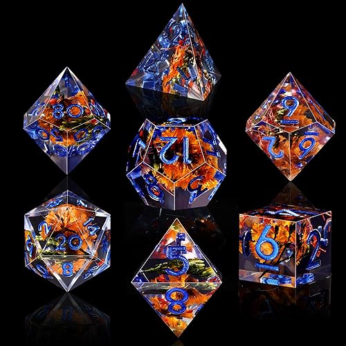 Miniatura 3 de AUSTOR Juego de dados DND de 7 troqueles hechos a mano, dados poliédricos de resina de borde afilado para juegos de mesa de Dungeons and Dragons RPG