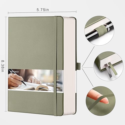 Miniatura 3 de EMSHOI Diario de puntos con viñetas, cuaderno de 320 páginas A5 con cuadrícula de puntos, papel grueso de 3.53 ozm, cuero de tapa dura, bolsillo