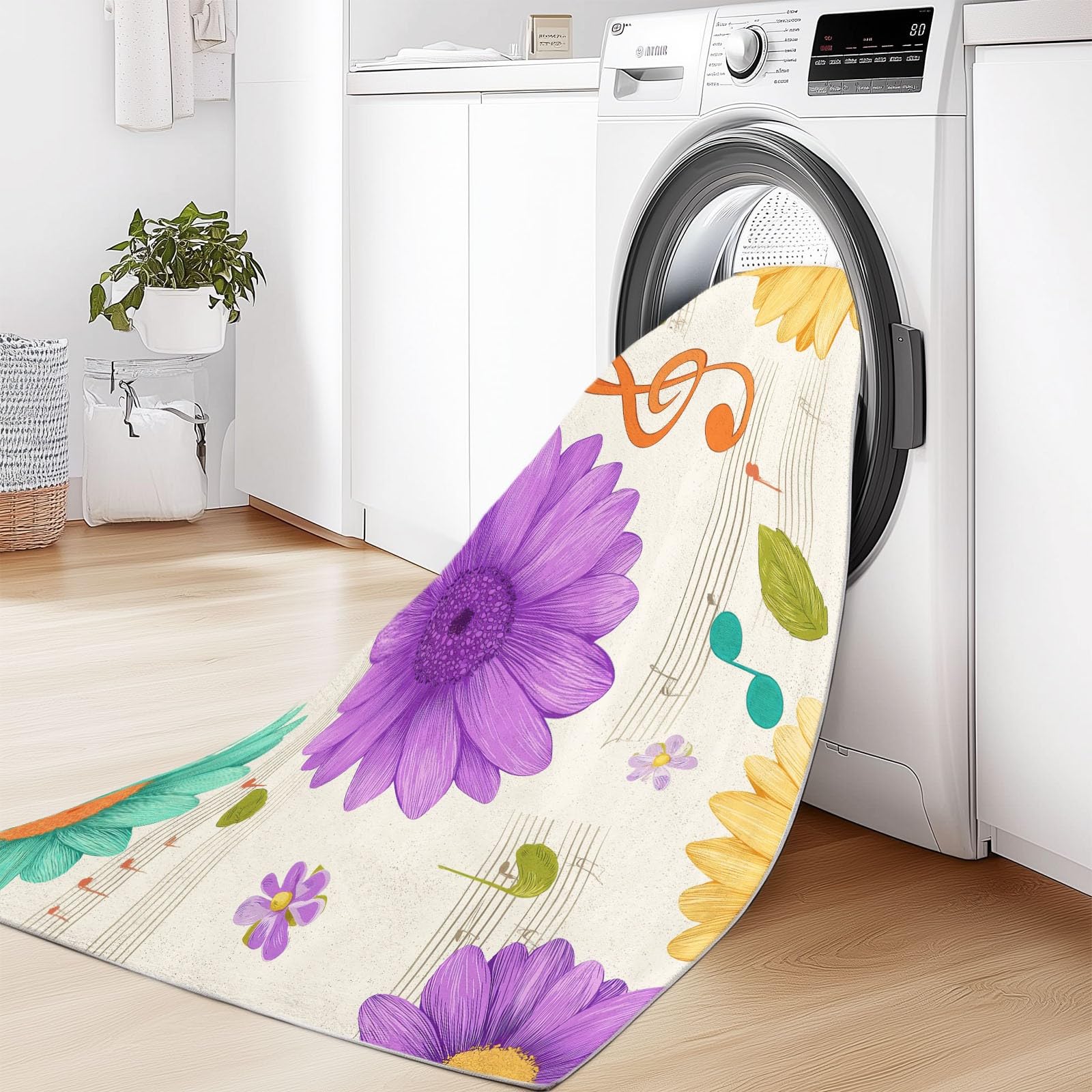 Tappeto Fiori Piante 100 x 160 cm Tappeti Musica Notensystem Morbido Cucina Tappeto Antiscivolo Tappeti Lavabili Per Sala Musica Studio Interno