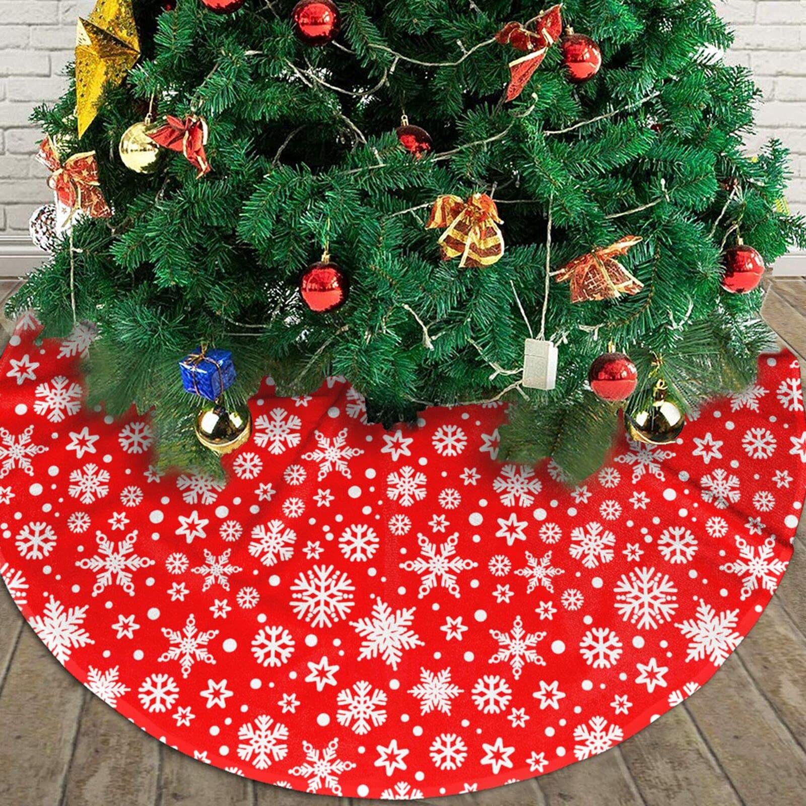 Gonna per albero di Natale, 122 cm, motivo a quadri rossi e