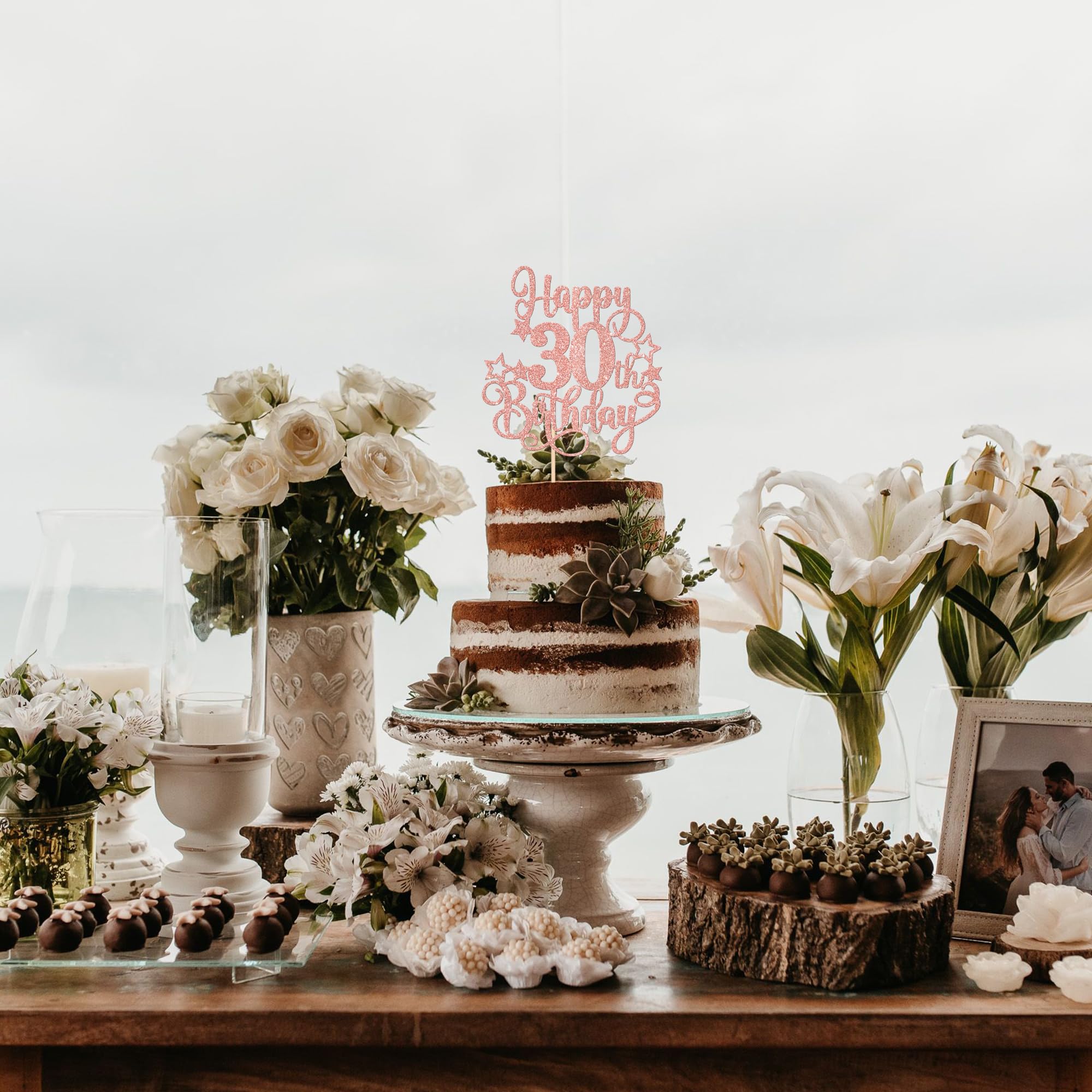 Happy 30th Birthday Cake Topper - Black & Gold Glitter 'Cheers To 30 Years' Sign