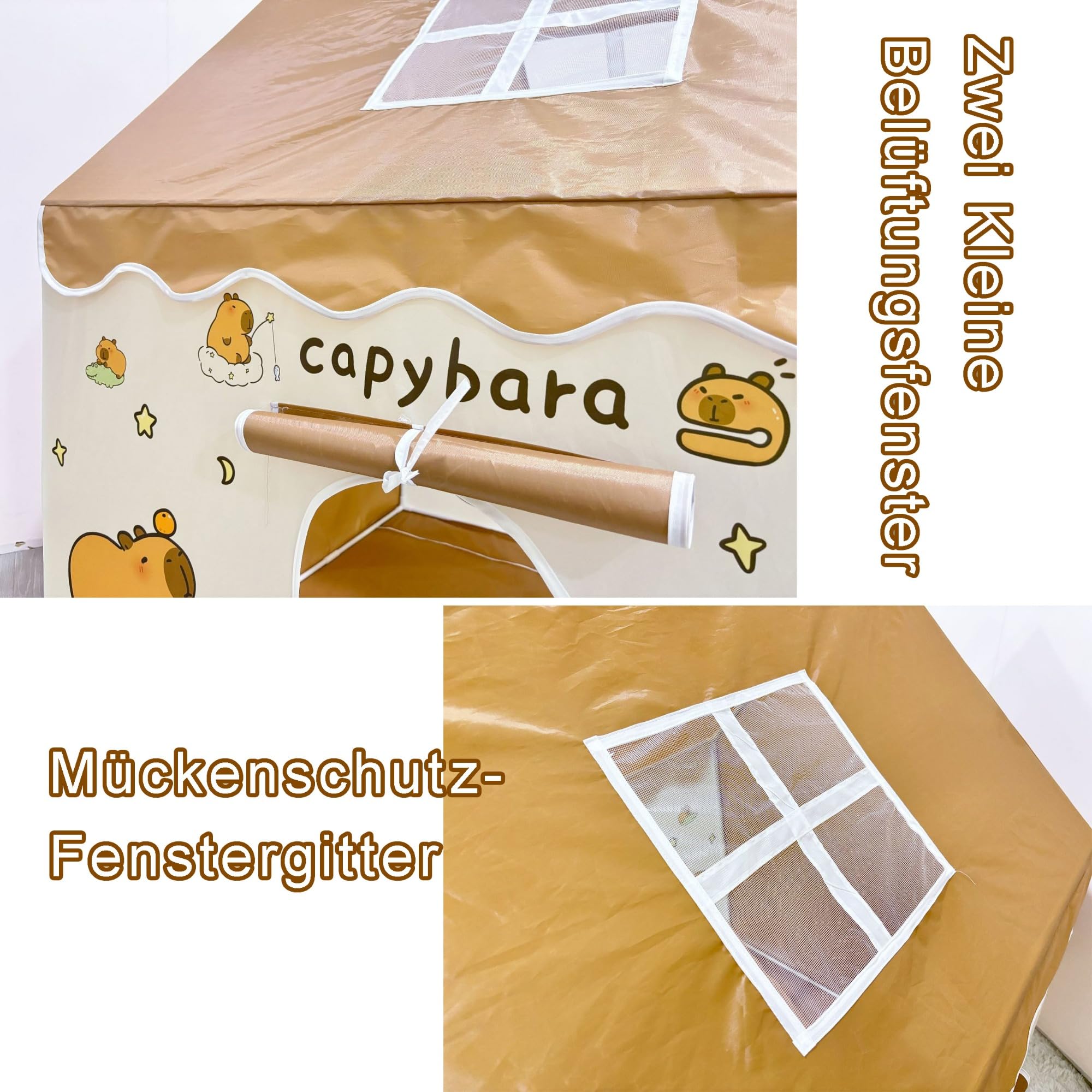 Spielzelt Kinder Indoor mit Zeltunterlage, 120 * 100 * 130 cm Capybara-Motiv Zelt Kinderzimmer, Spielzelte für Kleinkinder ab 3 Jahre (Mit Zeltunterlage)