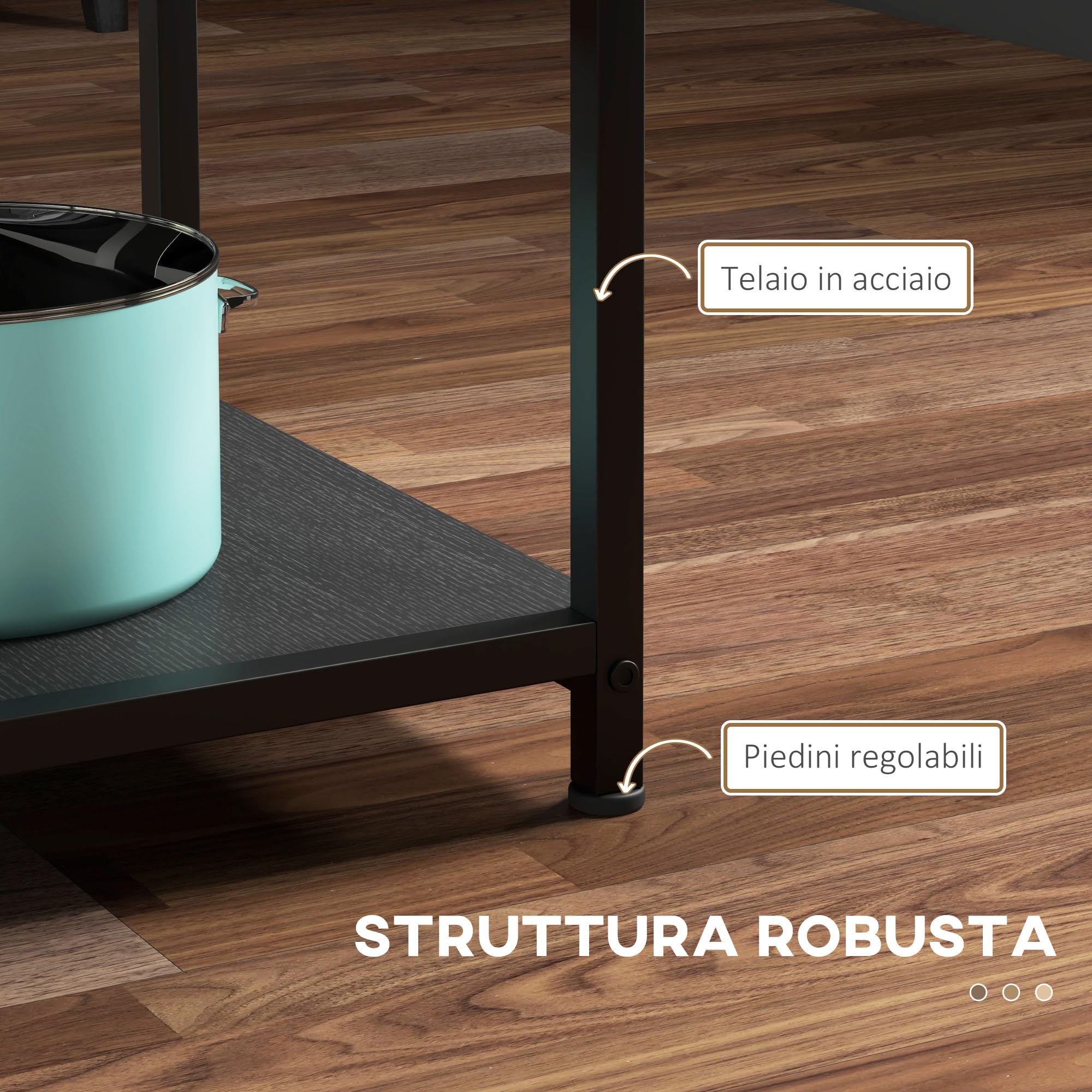 HOMCOM Tavolo Stile Industriale per 4-6 Persone Ø100x76 cm Nero e Marrone | 2 Ripiani Integrati, Tavolo Rotondo da Pranzo Multiuso, Acciaio e MDF