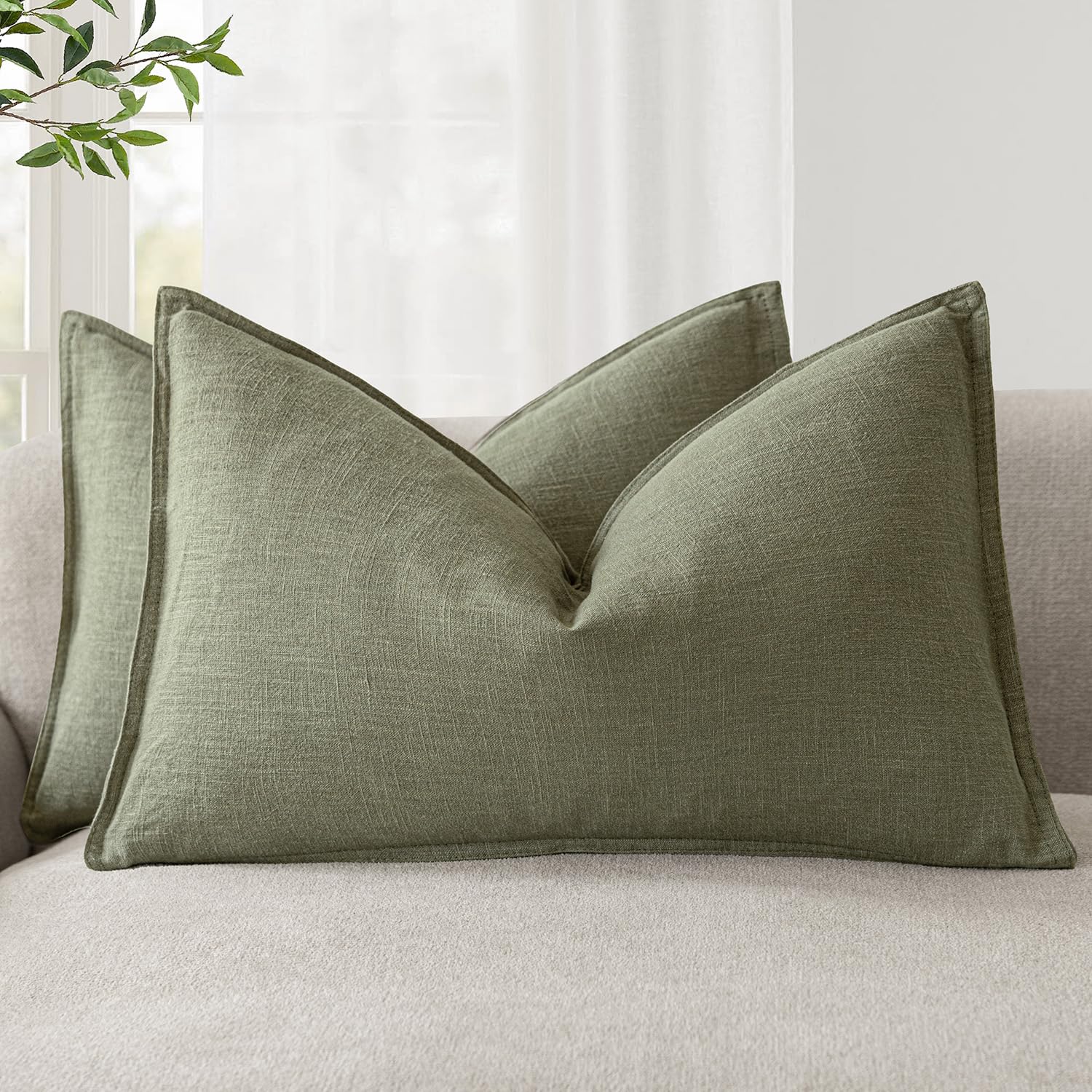 Foindtower Pack of 2, Decorative Linen Soild Throw Pillow Covers Accent Lumbar Cushion Case Boho Farmhouse Pillowcase for Chair Couch Sofa Bedroom