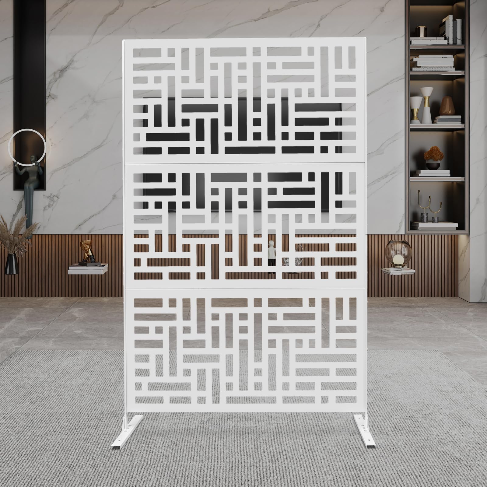 Paravent - Divisorio in metallo, per interni e giardino, divisorio decorativo autoportante, con supporto per balcone, terrazza, vasca idromassaggio, divisorio, 120 x 40 x 190 cm