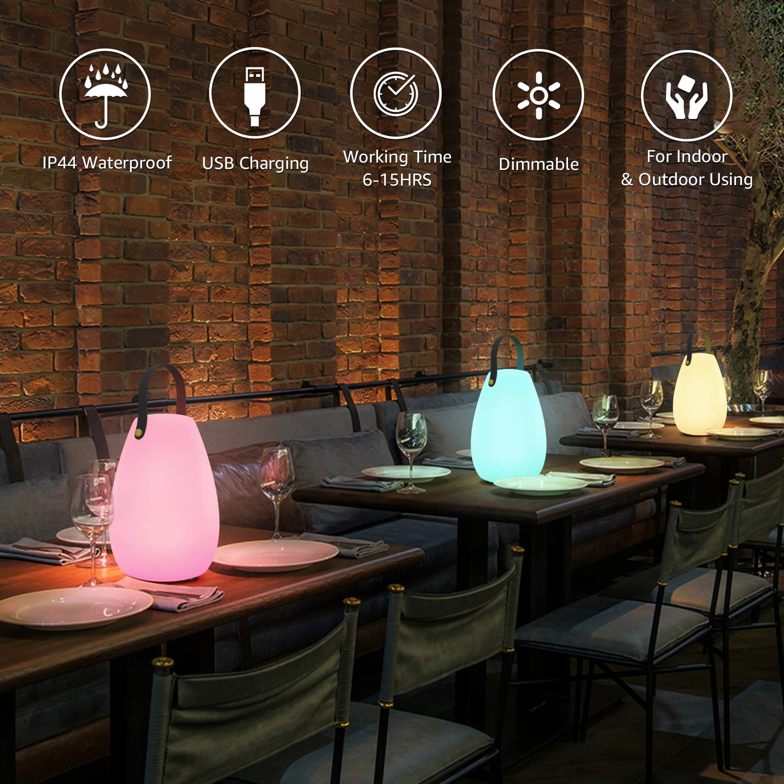 FUYO Grande lampada da tavolo per esterni, senza fili, dimmerabile, a batteria, portatile, con 8 colori, telecomando, lampada da giardino, soggiorno, giardino, terrazza, barbecue, decorazione pasquale