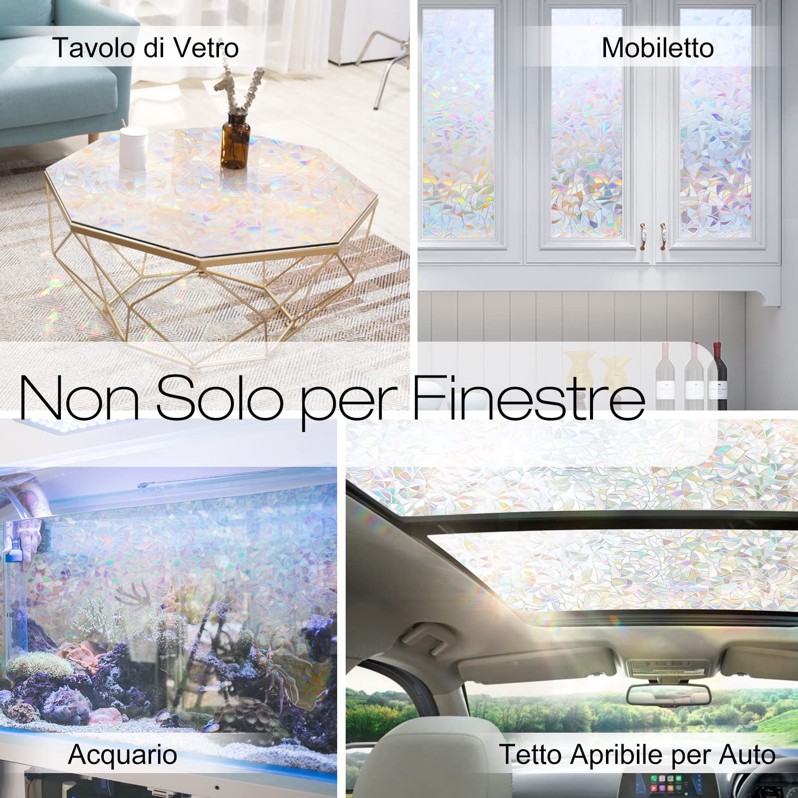rabbitgoo Pellicola per Vetri Finestre 44.5x200cm, Pellicola Privacy Finestre 3D Arcobaleno Geometrica Decorativa Autoadesiva, Anti-UV e Controllo del Calore per Casa, Cucina e Ufficio