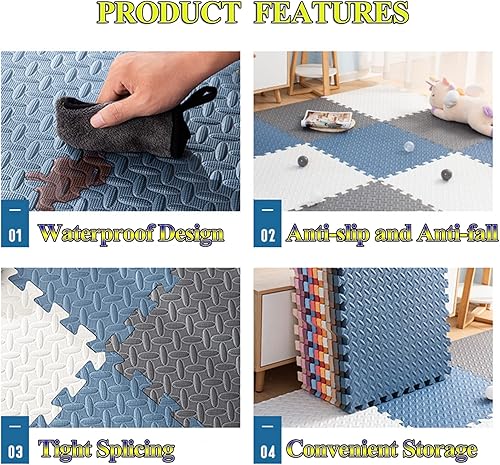Miniatura 2 de Alfombrillas de espuma de rompecabezas entrelazadas de 12 azulejos  Suelo de entrenamiento acolchado para equipo de gimnasio  Área de juego segura