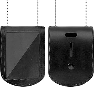 SITHON Police Badge Holder, Universal Badge Holder with Clear ID Window, Inside Card Slot and Stainless Bead Chain Necklace, Hook and Loop Closure Badge Holster for Law Enforcement Officer (Rectangle)