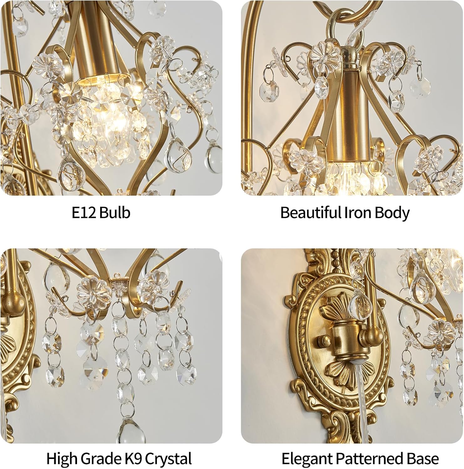 Gold Crystal Medieval European Style Wall Sconce Set