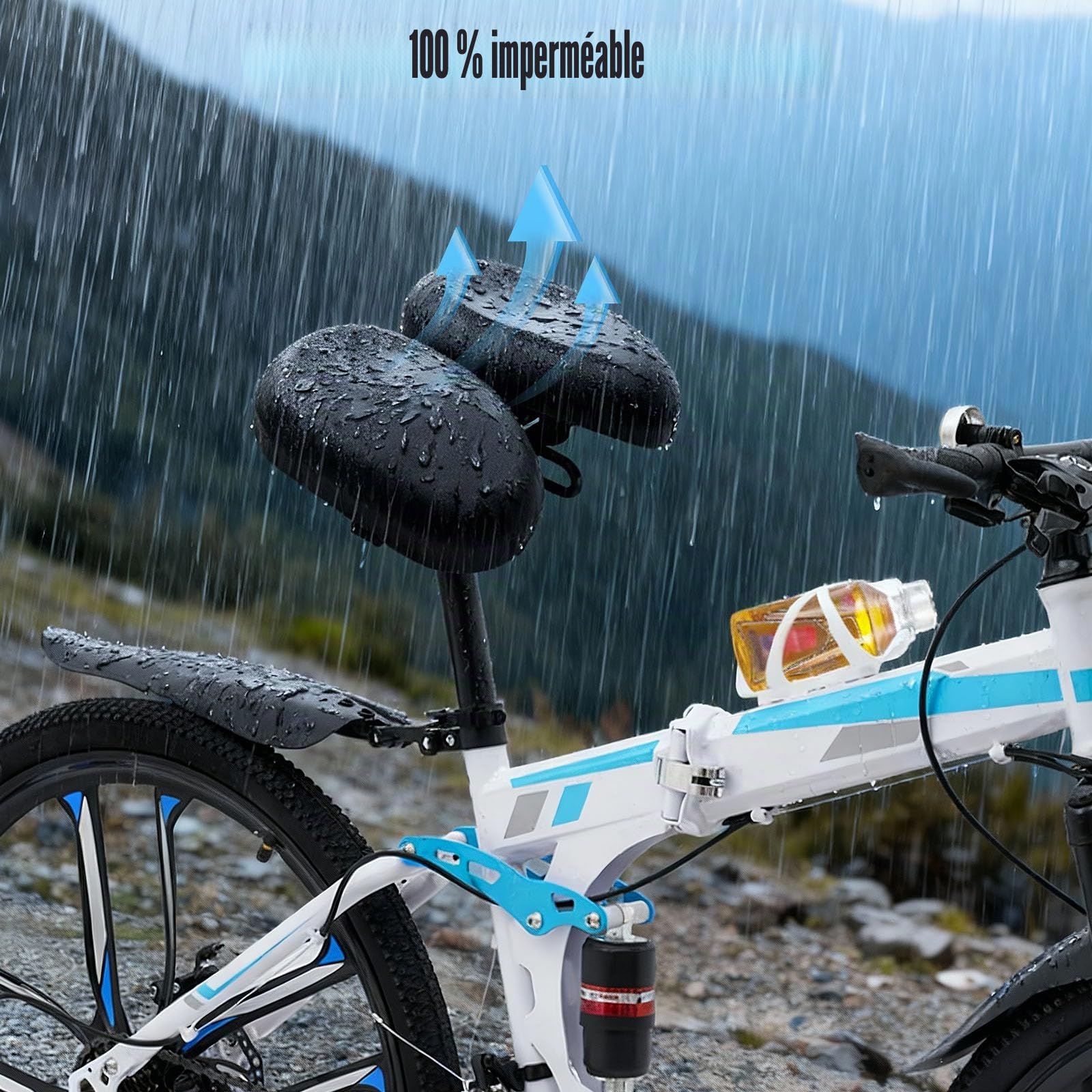 Selle de vélo sans nez 4590 - Ergonomique - Absorption des chocs - Coussin de décompression extra large - Largeur réglable de 20,6 à 20,69 cm - Pour VTT, vélo électrique, trekking