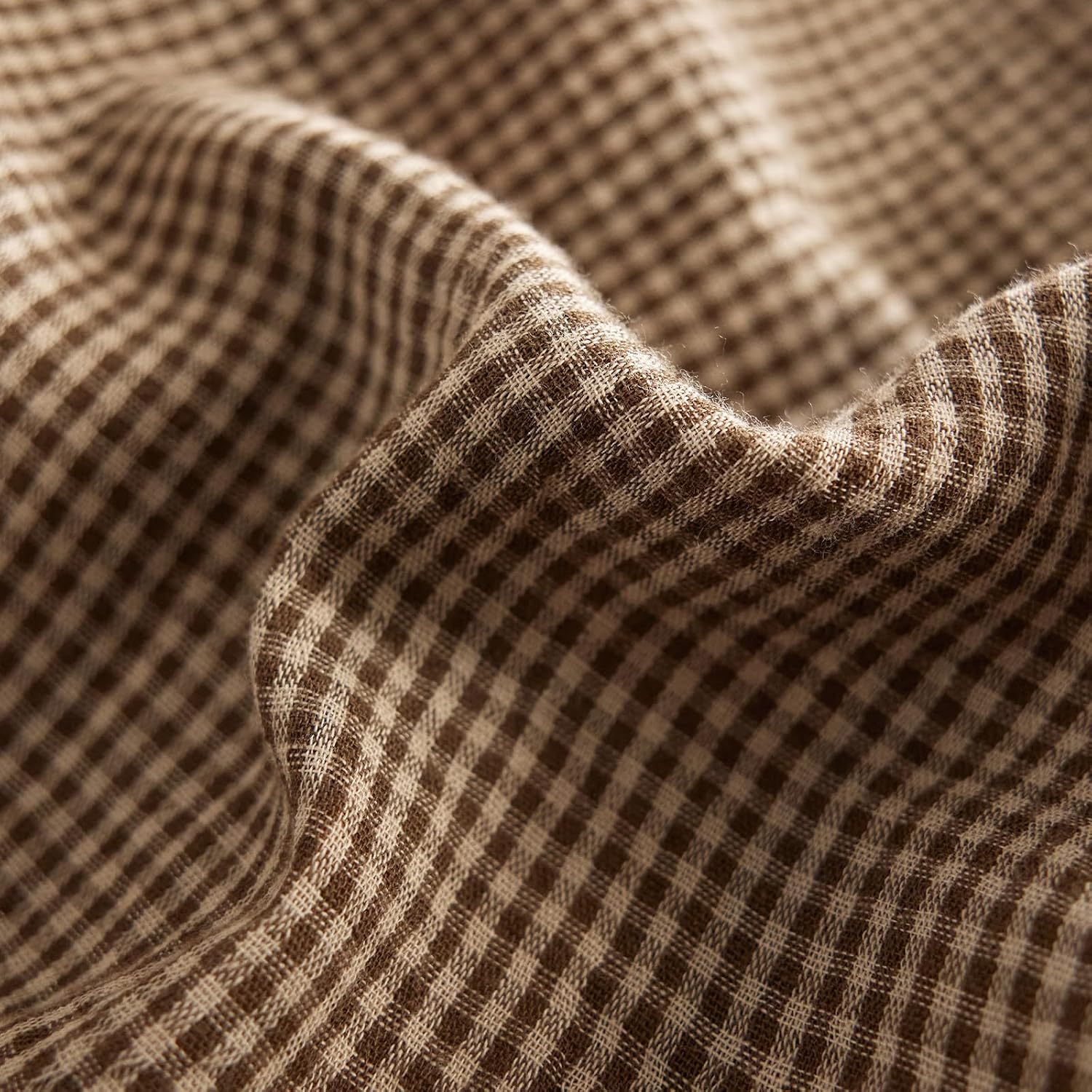 EAVD Vintage Style Brown Grid Plaid Fitted Sheet Queen Size 1 Piece Soft 100% Muslin Cotton Brown Gingham Bed Fitted Sheet with 15" Deep Pocket Soft Comfortable Mattress Cover 60 x 80