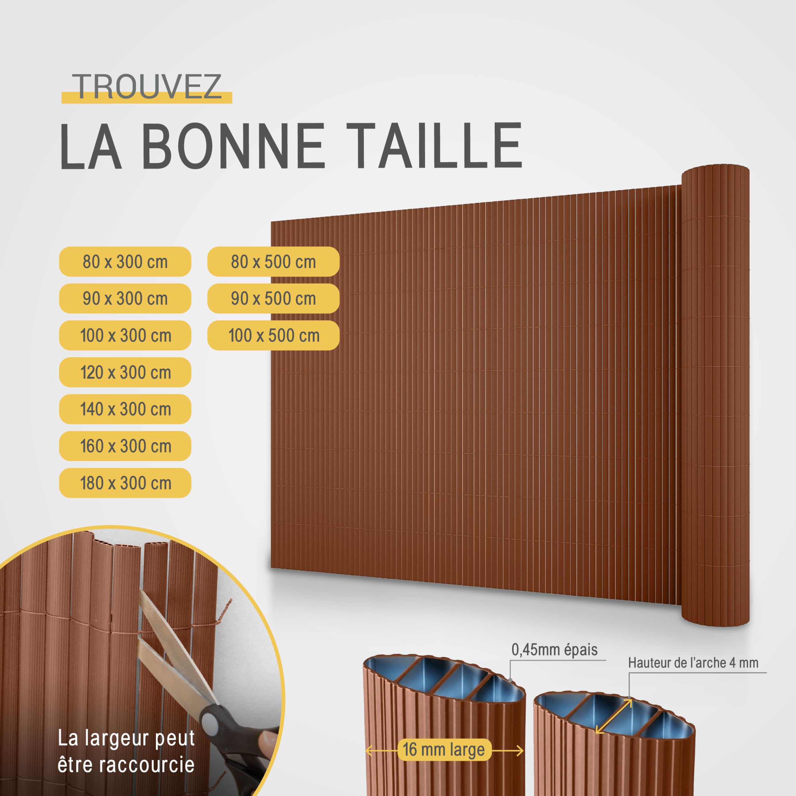 Sol Royal Canisse PVC 180x300 cm avec Triple Renfort – Canisse Brise-Vue Balcon PVC Cache Vue & Cloture Jardin Exterieur – Clips & Profilé de Finition Inclus Résistant Intempéries Anti-UV – Marron