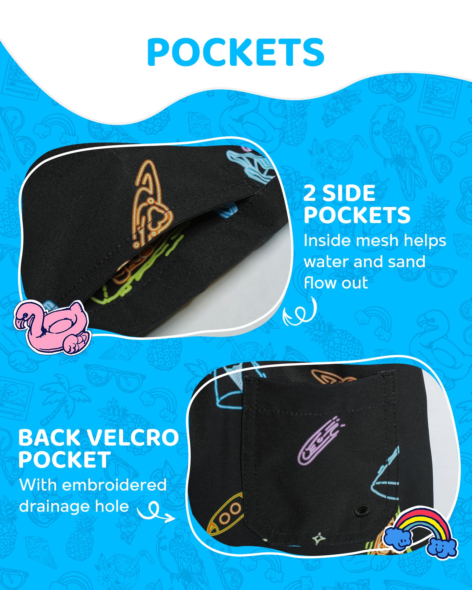 maamgic Costume da bagno per ragazzi con fodera a compressione, elasticizzato in 4 direzioni, ad asciugatura rapida, pantaloncini da spiaggia per bambini