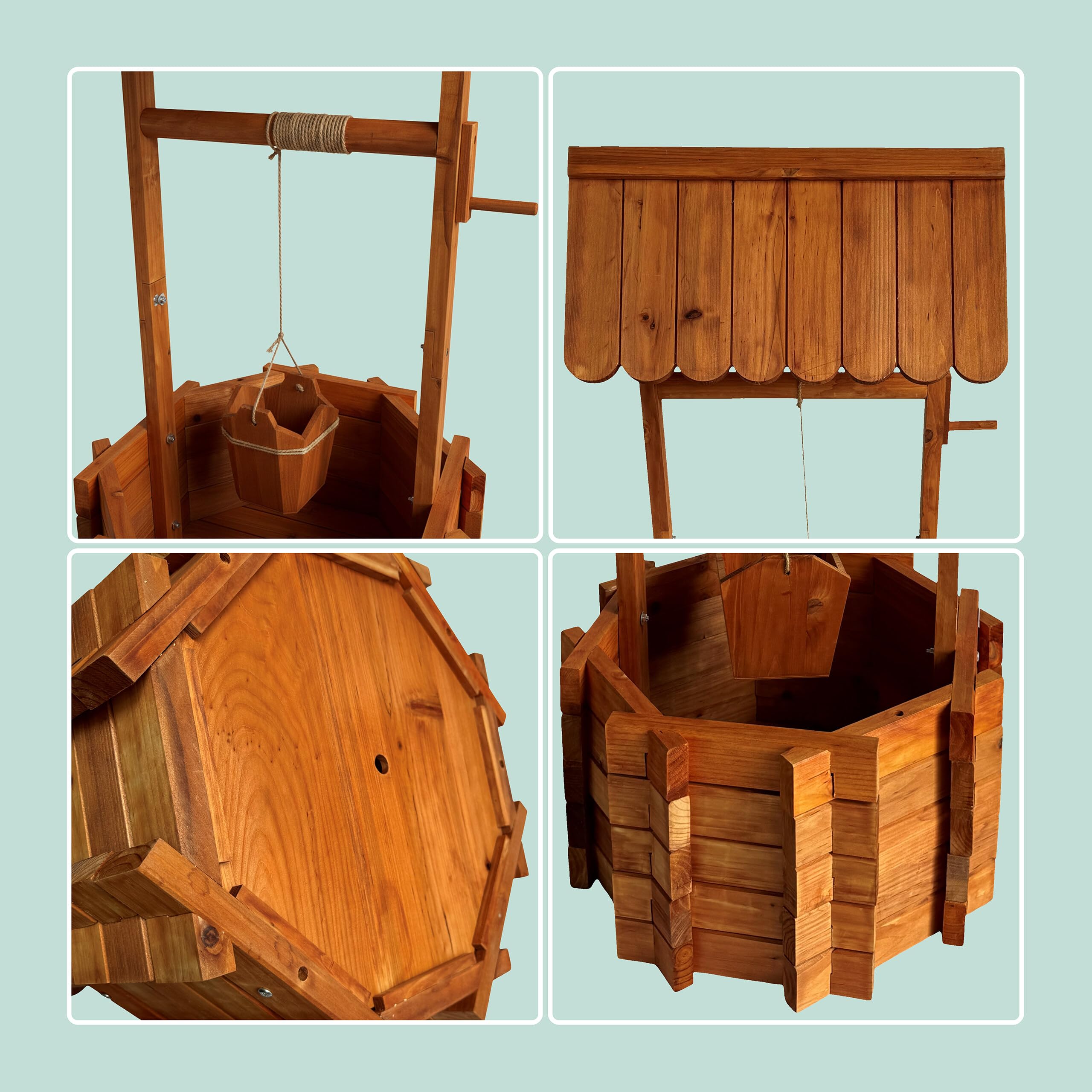 Relaxdays Fontaine décorative en Bois avec bac à Plantes, Seau et manivelle, 114 x 56 x 56 cm, Orange