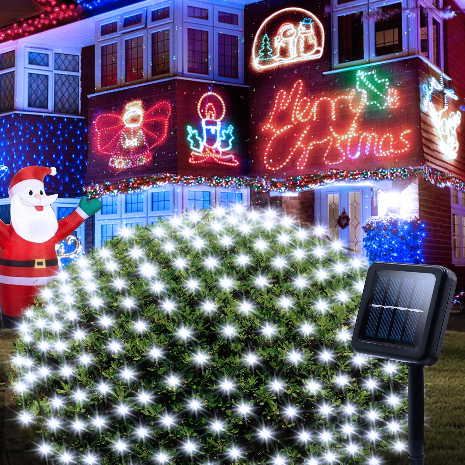 echosari Christmas Solar Net Lights Outdoor, 100 LED 5Ft x 5Ft Bush Net Light Outdoor Mesh Lights Auto On/Off 8 Modes for Tree Fence Wall Roof Backyard Bush Decor (Cool White) (B07SSWRRKS) Amazon Price History, Amazon Price Tracker