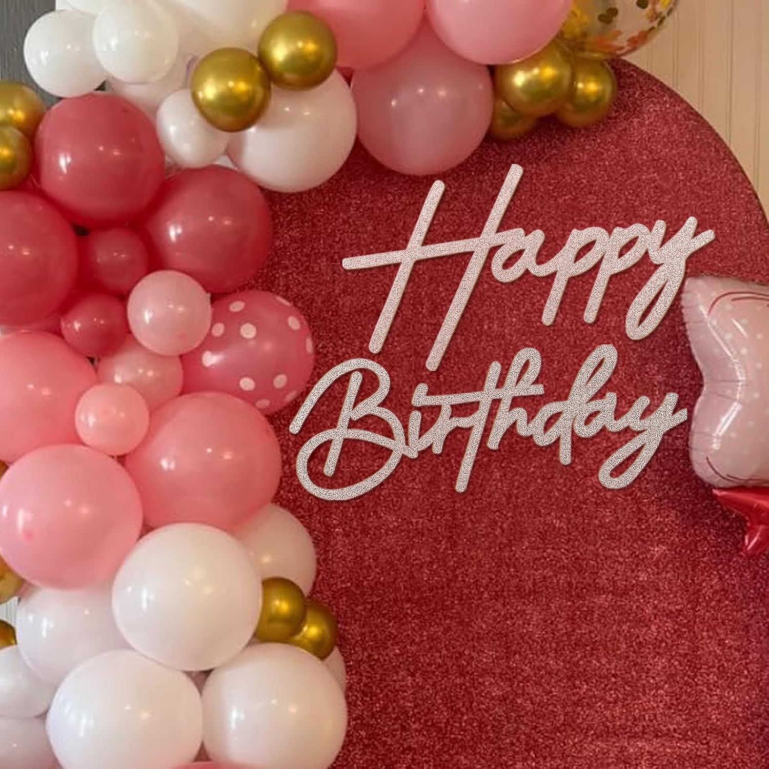 Happy Birthday Sign for Backdrop - Glitter Felt Happy Birthday Letter Sign for Balloon Arch Birthday Party Balloon Arch Backdrop Decorations for Birthday Party Baby Shower - Rose Gold Rosegold
