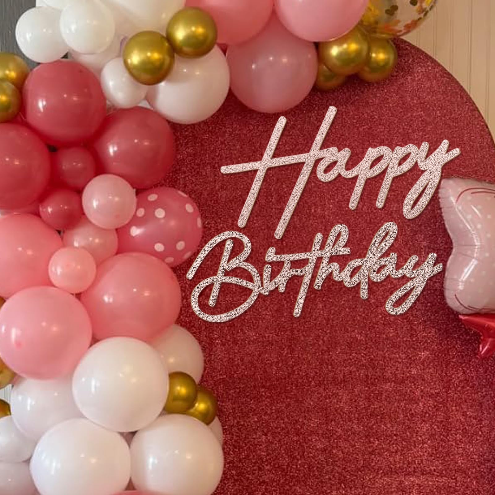 Happy Birthday Sign for Backdrop - Glitter Felt Happy Birthday Letter Sign for Balloon Arch Birthday Party Balloon Arch Backdrop Decorations for Birthday Party Baby Shower - Rose Gold