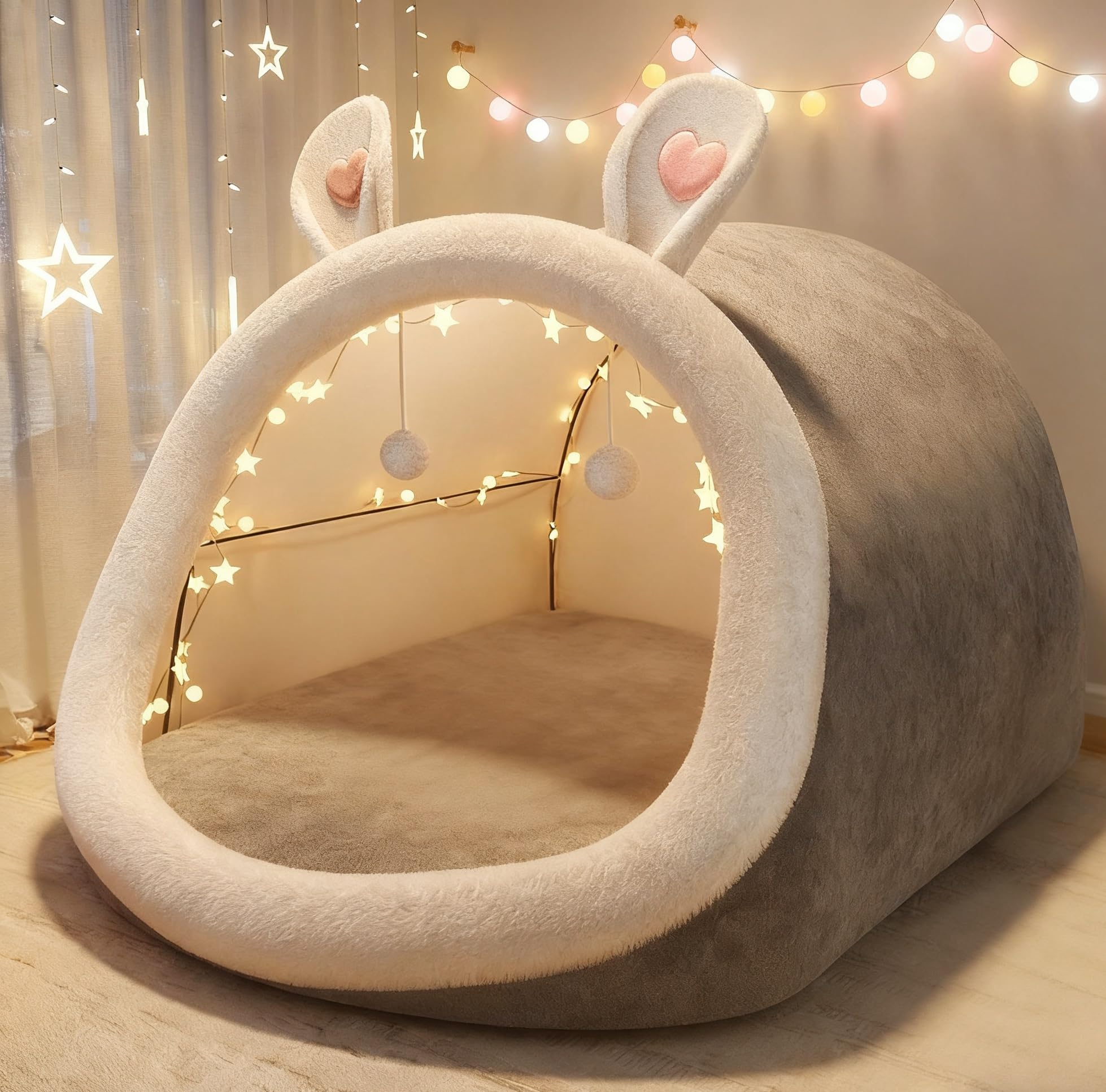 Tenda sensoriale oscurante, ultra morbida, pelosa, rilassante, portatile, con luci a LED(Grigio)