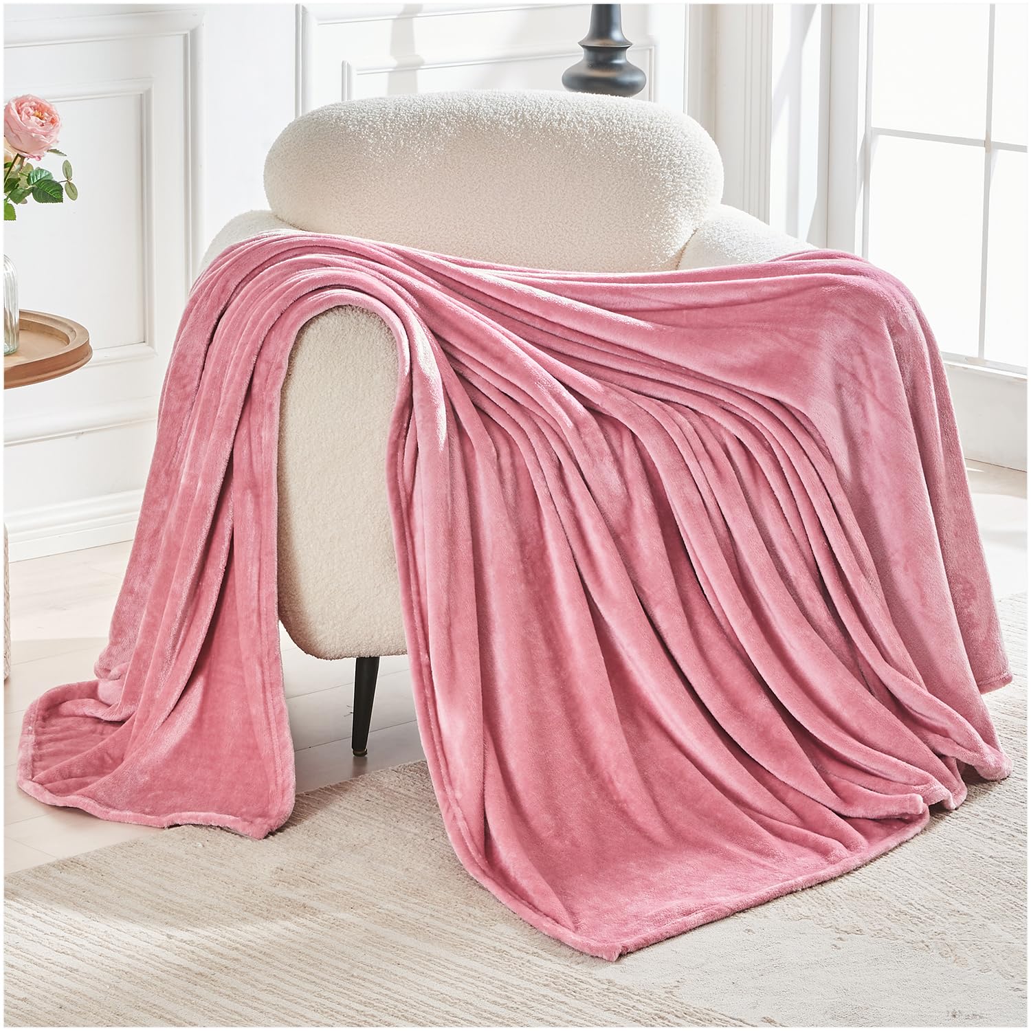 GC GAVENO CAVAILIA Sherpa Fleece Throw Blanket Double 150x200 Cm | Flannel Snuggle Blanket | Blush Pink
