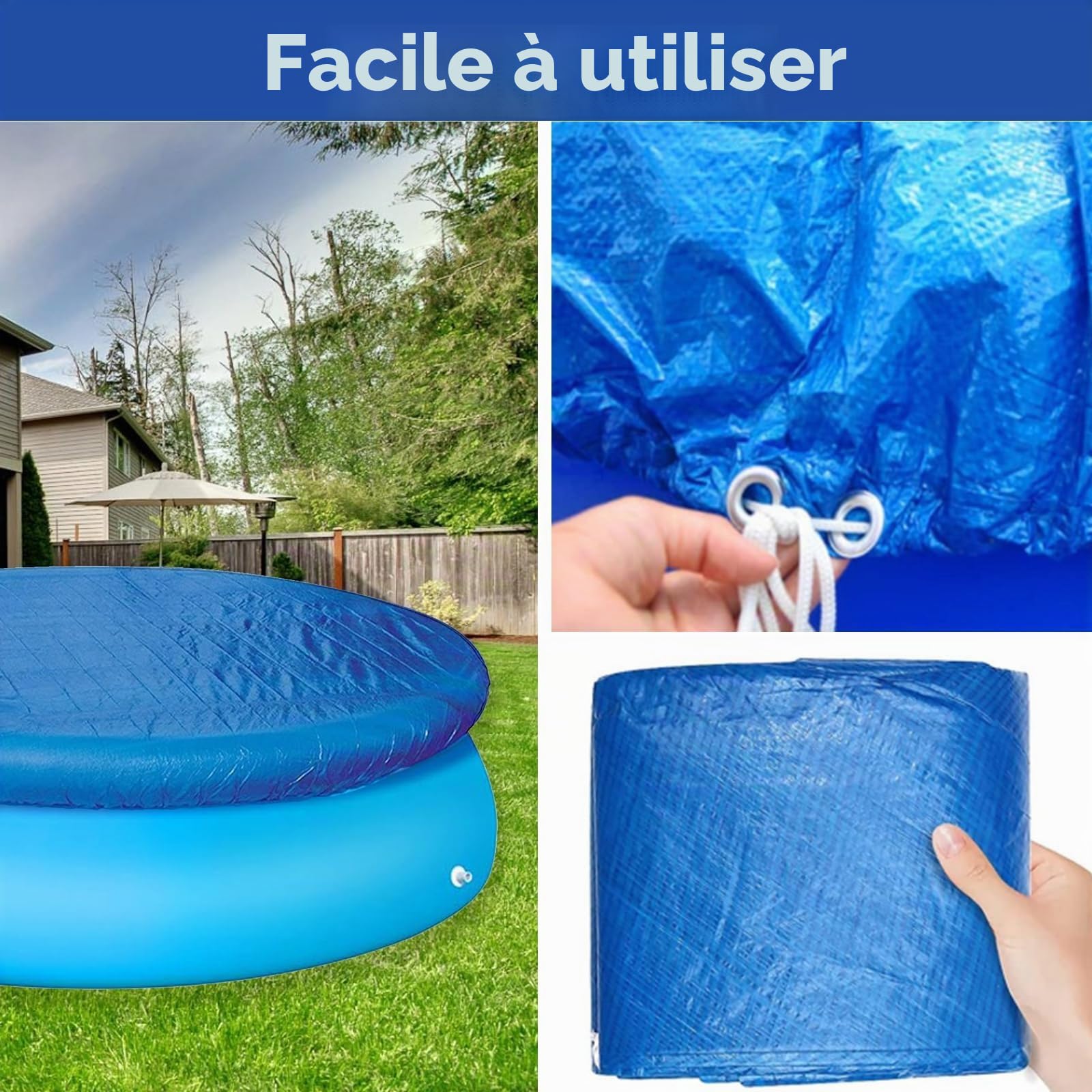 Bâche de piscine ronde de 3 m - Facile à installer - Anti-poussière - Pour piscines gonflables et hors sol (305 cm)