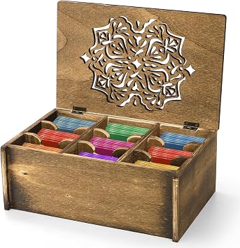 WRINGKIT Tea Bag Organizer Storage Box, Wood, 9 Compartments