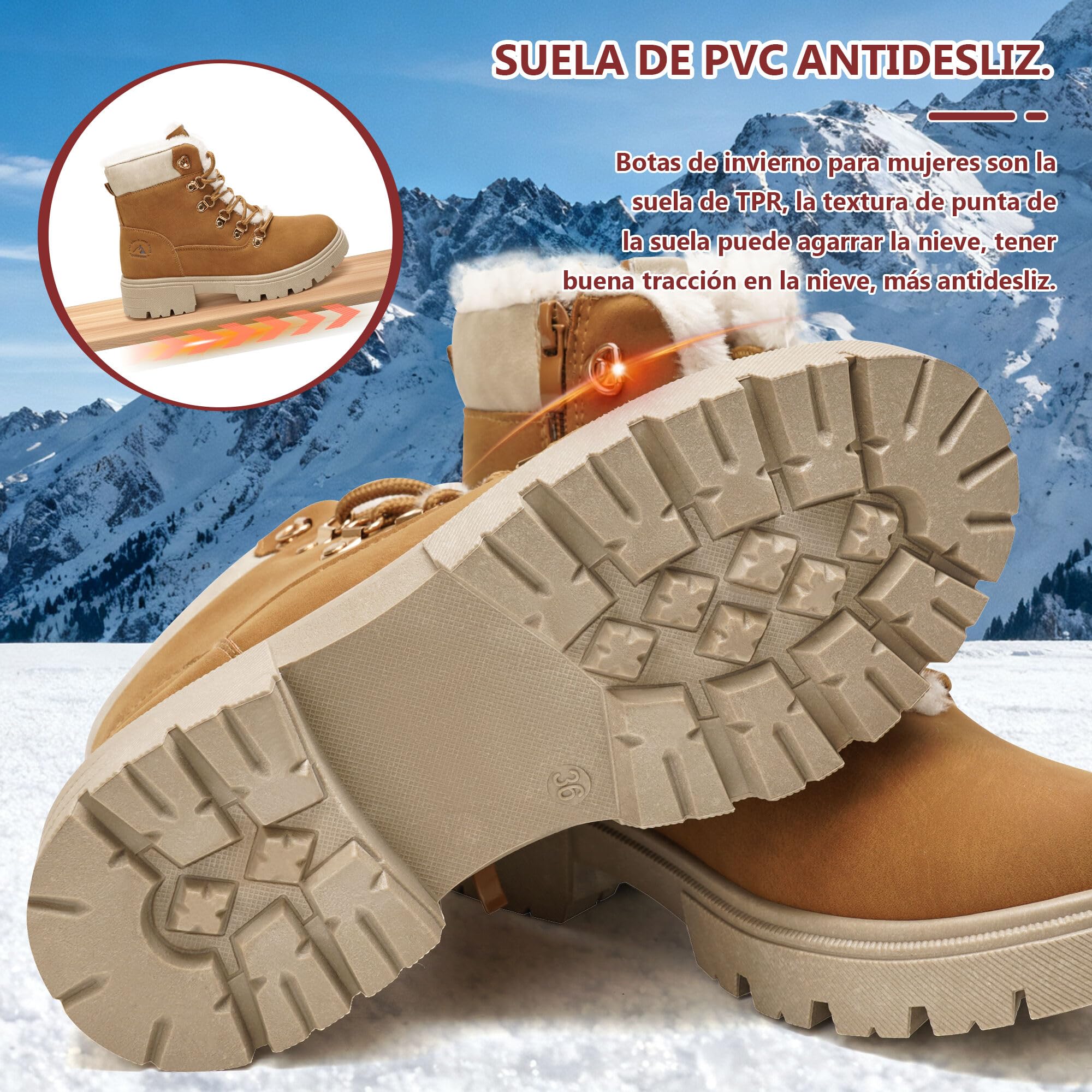 GLAMORA Botas de nieve mujer impermeables térmicas con forro de pelo suave, antideslizantes, cálidas y cómodas, ideales para invierno, montaña o trabajo