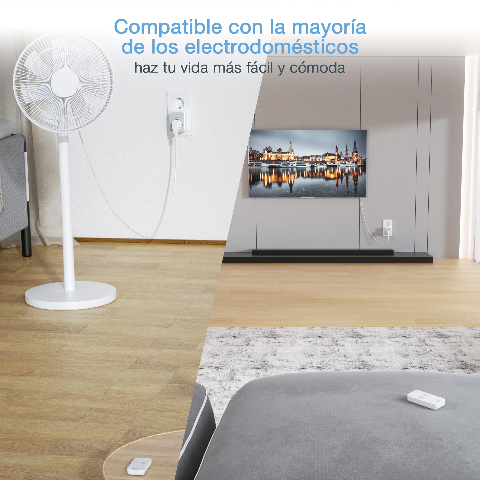 TESSAN Enchufe con Mando a Distancia Inalámbrico, 3600W Enchufe Mando a Distancia, Rango de operación 30,5M con Control Remoto Magnético, Programable