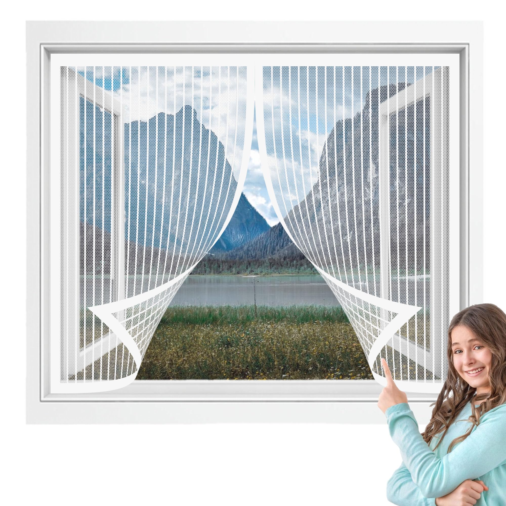 Liuyanyan White Magnetic Fly Screen Window 126 X 230 Cm Anti Mosquito Mesh Curtain Without Drilling Shuts Automatically For Air Conditioner Room Window,