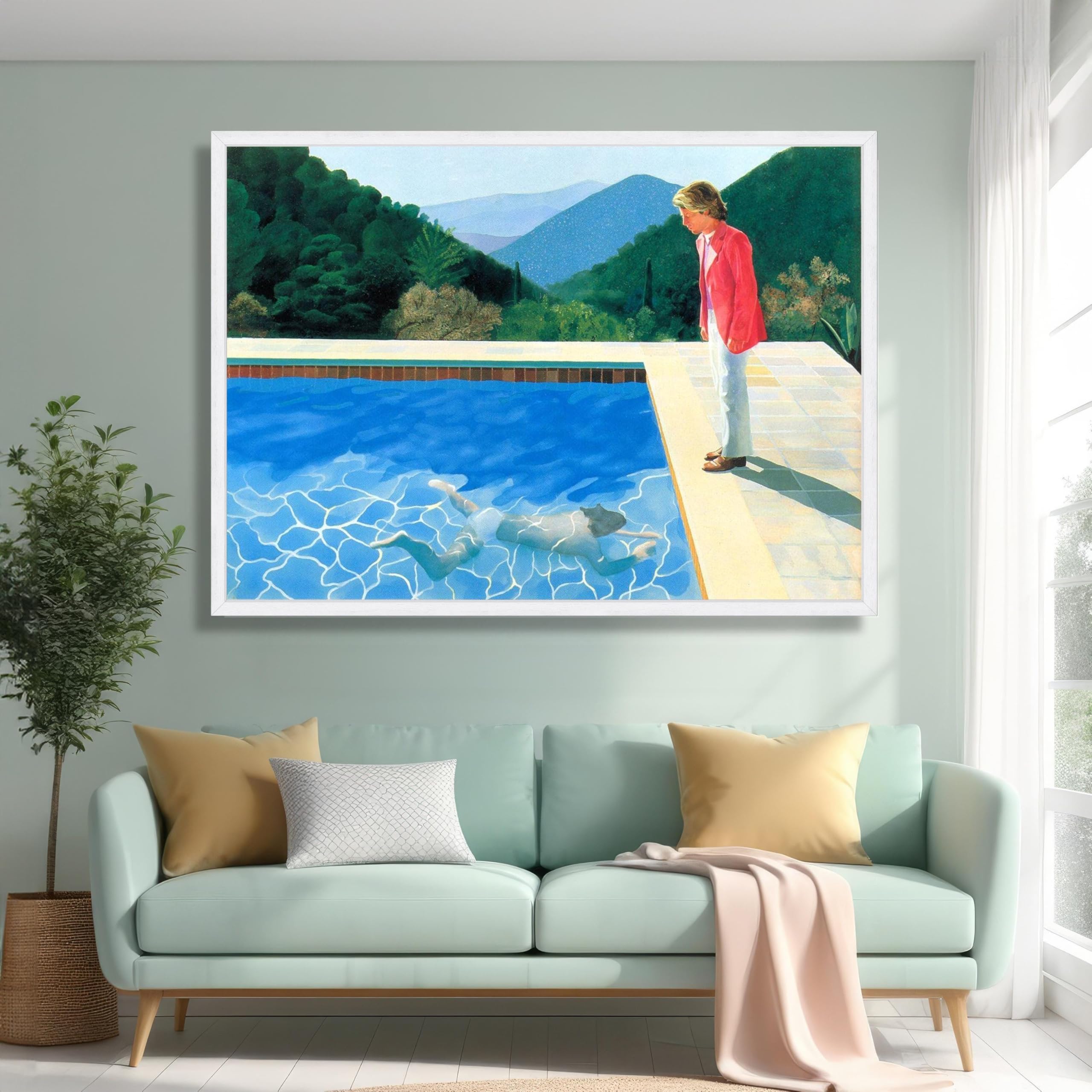 Affiches et impressions classiques inspirées de David Hockney, peinture sur toile représentant une scène de piscine, art mural figuratif moderne, décoration d'intérieur (20 x 30 cm/cadre intérieur)