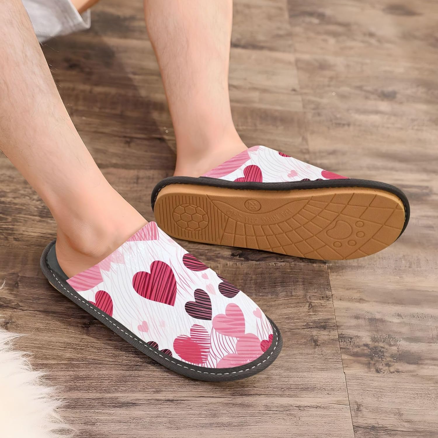Valentine's Heart House Slippers – Cozy Fuzzy Slippers for Guests, Washable & Disposable, Perfect for Shoeless Home, Spa & Hotel Use A110749