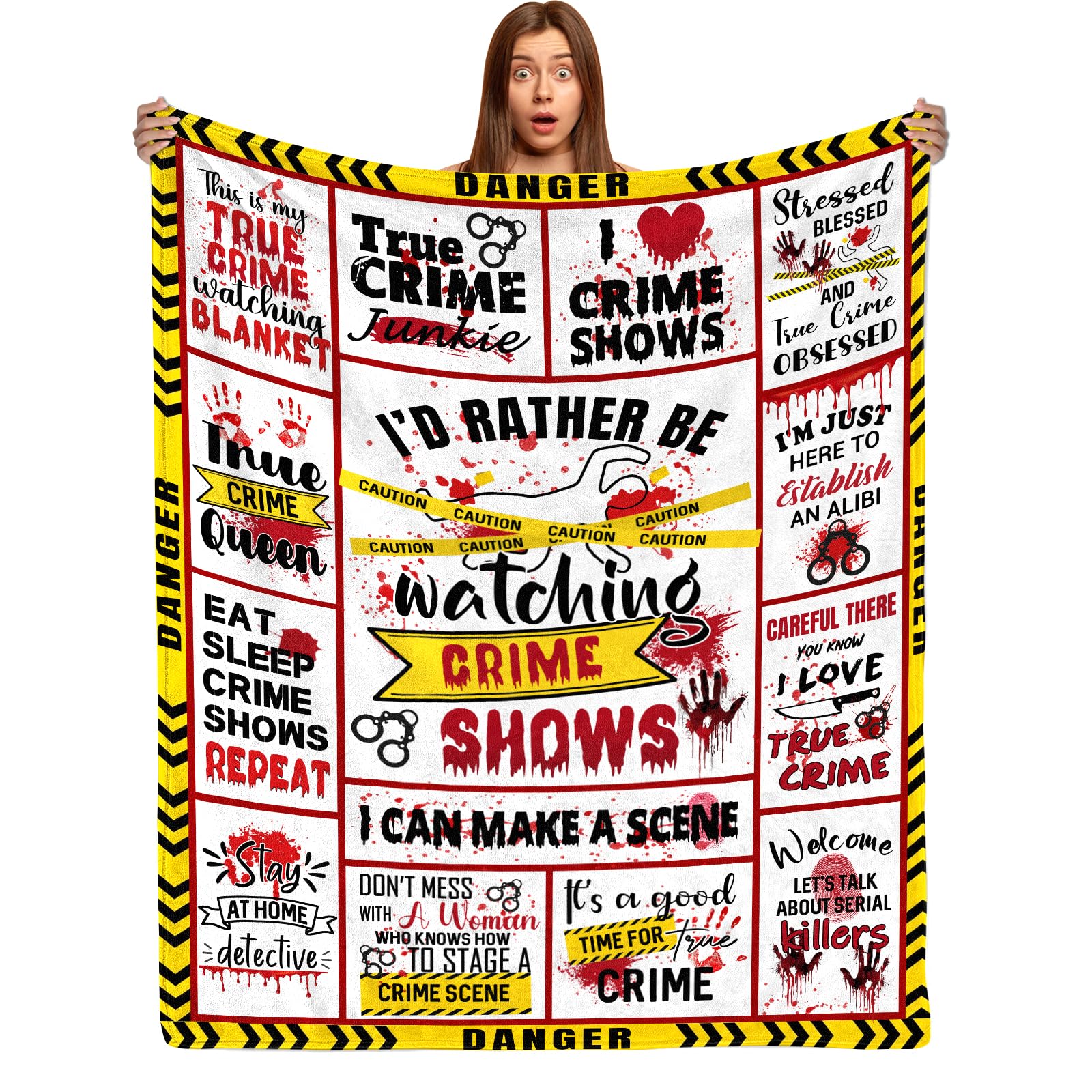Ciugoig Women's True Crime -1 True Crime Flannel Blanket, 60"X50", Halloween & Birthday Gift For Crime Scene & Serial Killer Theme, Detective Caution Tape Pattern
