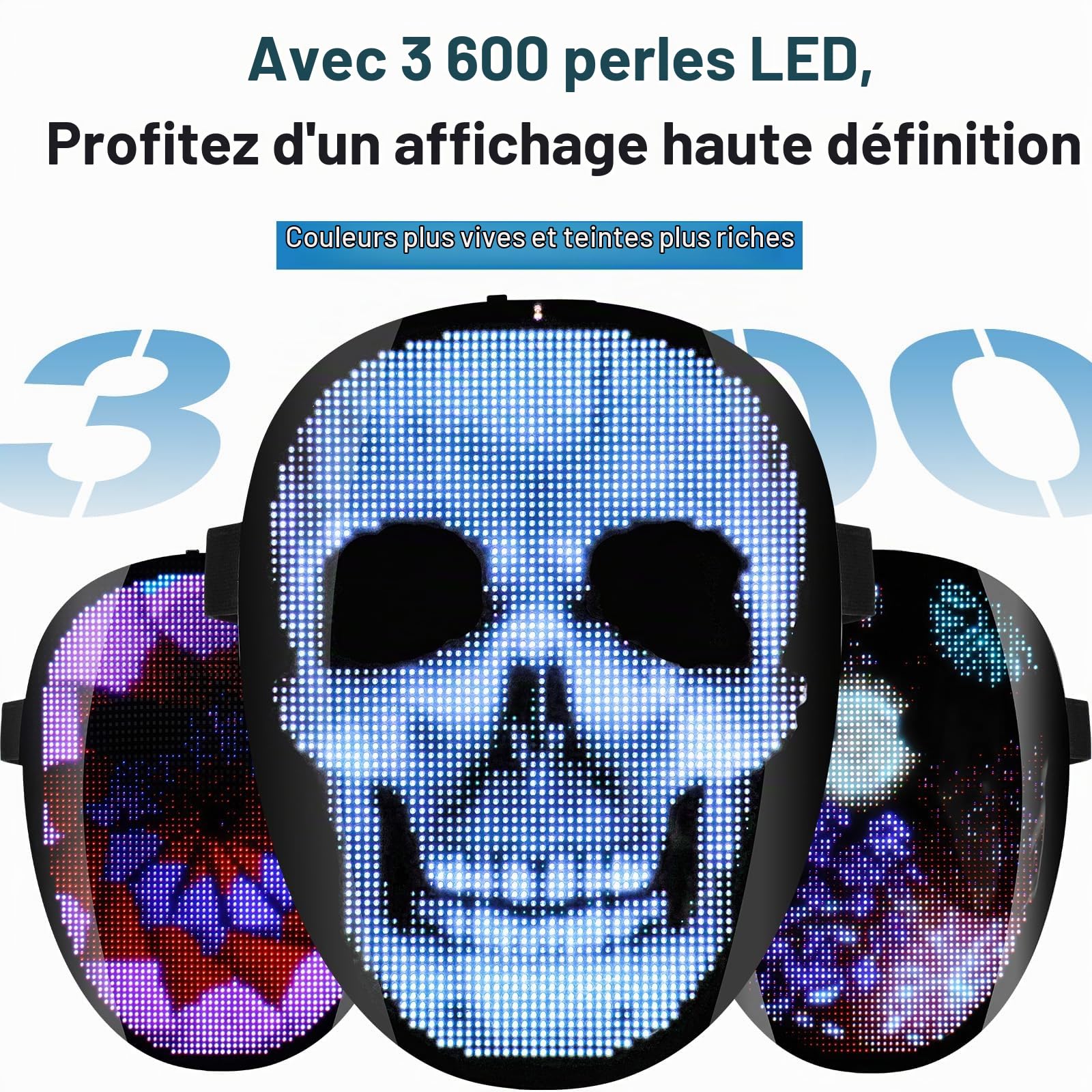 Masque LED Lumineux, Masque LED Rechargeable Avec Modes De Transformation Du Visage Par Détection De Gestes, Avec Différentes Images, Adapté Pour Le Costume Masques Cosplay Halloween