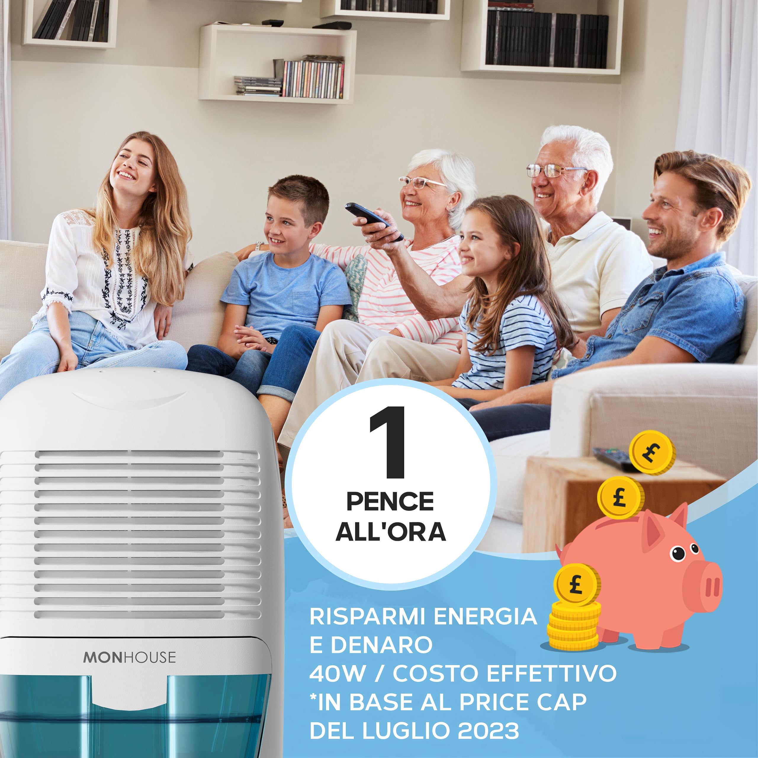 MONHOUSE Deumidificatore Da 1500 Ml - Assorbiumidita Portatile, Compatto E Silenzioso - Mini Deumidificatore Per Casa, Camera Da Letto, Auto, Ufficio, Garage E Cantina - Riduce Muffa E Umidita