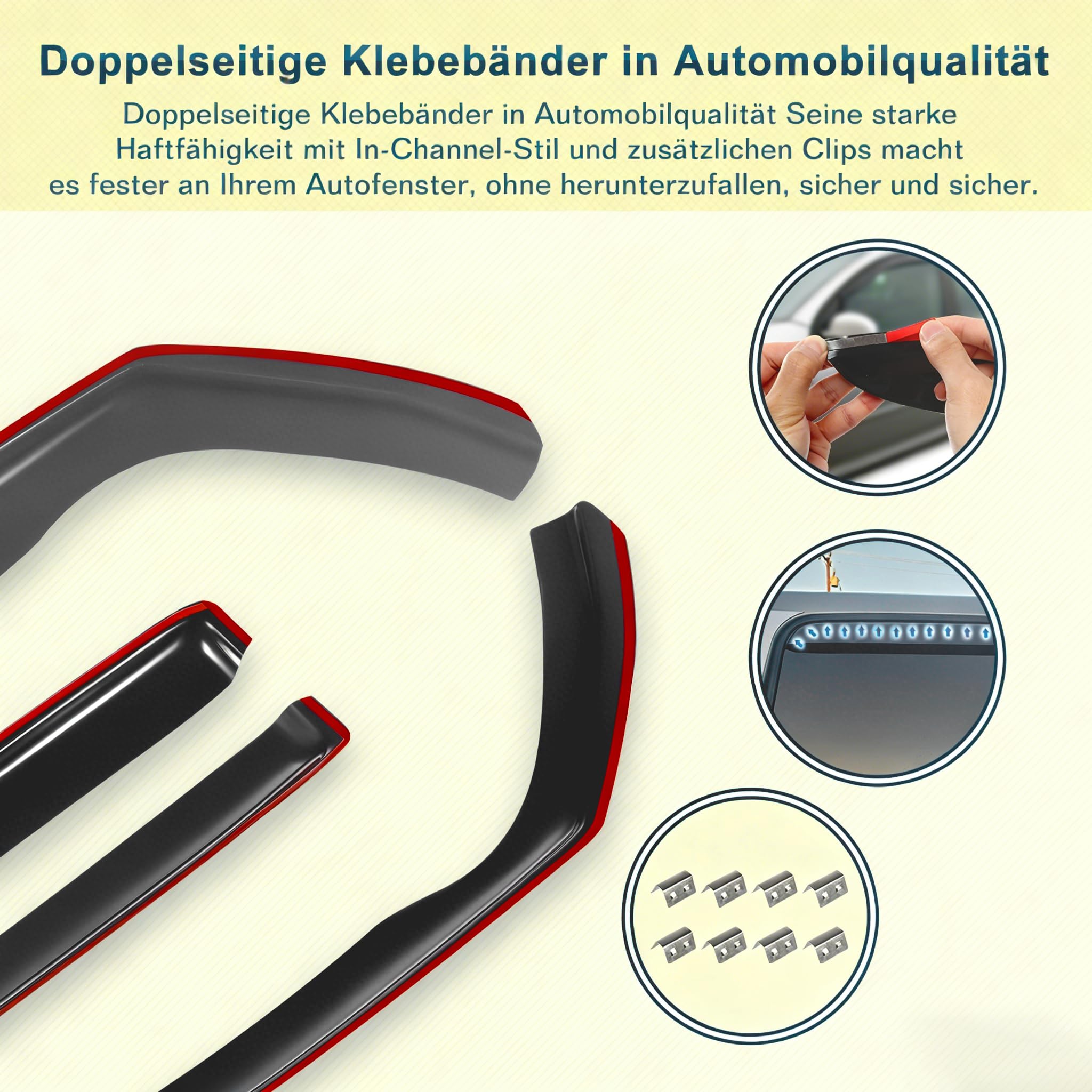 Windabweiser Regenabweiser kompatibel mit VW Golf 5 mk5 2004-2009 5-Türen, Selbstklebend Tape-On Autofenster Regenschutz Regenabweiser Deflektoren, 4-TLG Set, Rauchgrau, Vorne,Aerodynamisch