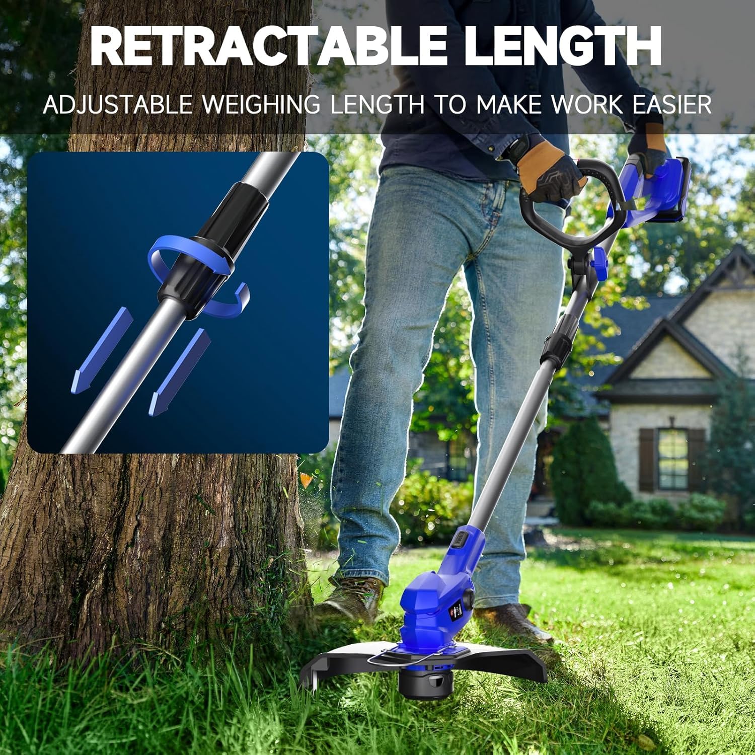 Desbrozadora inalámbrica de 20 V con 2 baterías de 2.0 Ah y cargador rápido, desbrozadora de césped ultraligera (1,9 kg), ancho de corte de 30 cm, 9000 RPM, alimentación automática de línea, incluye 2
