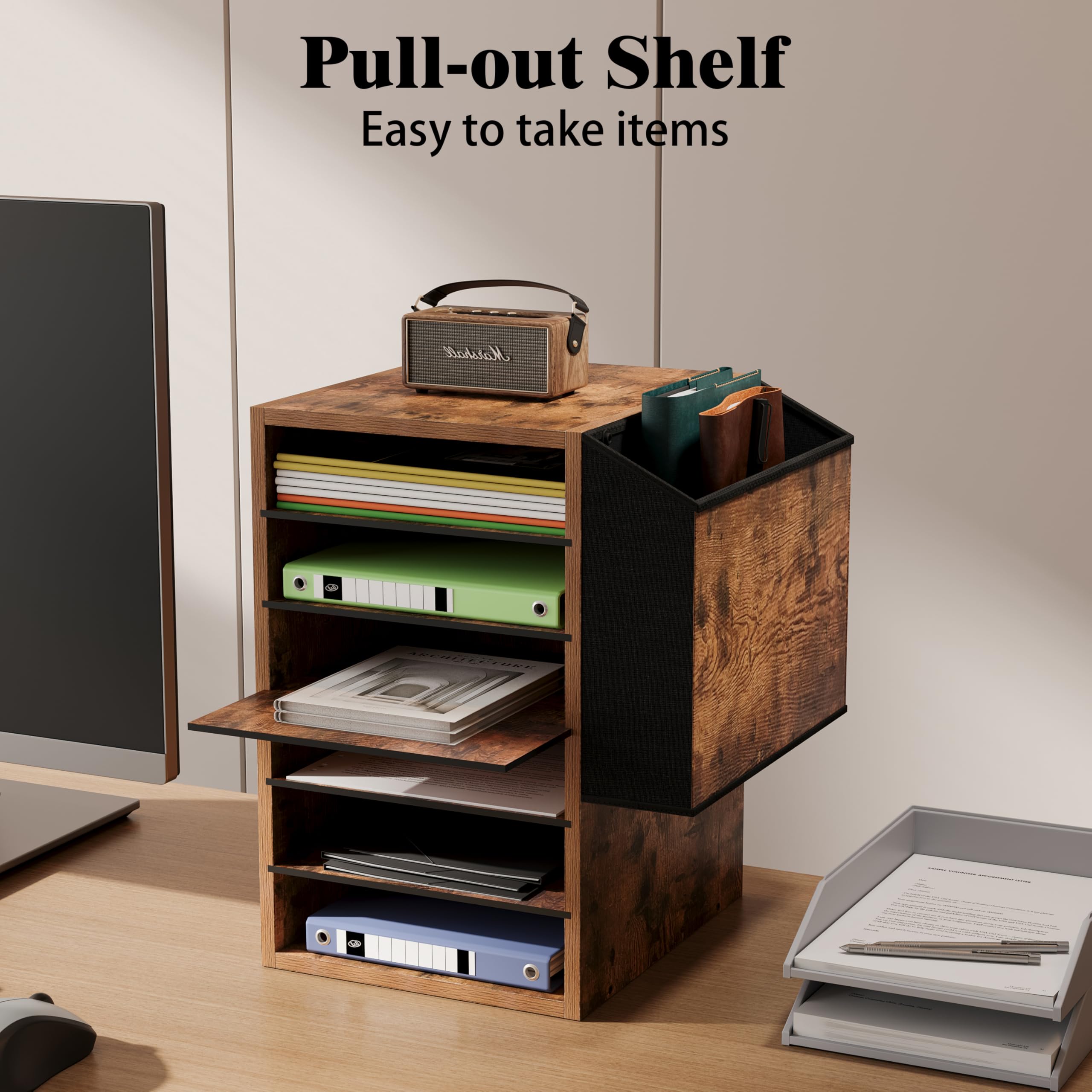 Unionly, hölzerne Papier Organizer mit Aufbewahrungstasche, 10 Tier verstellbar Klassenzimmer Mailbox, abnehmbare Klassenzimmer Organisation, Lehrer Schreibtisch Organisation für Büro, Studie, weiß