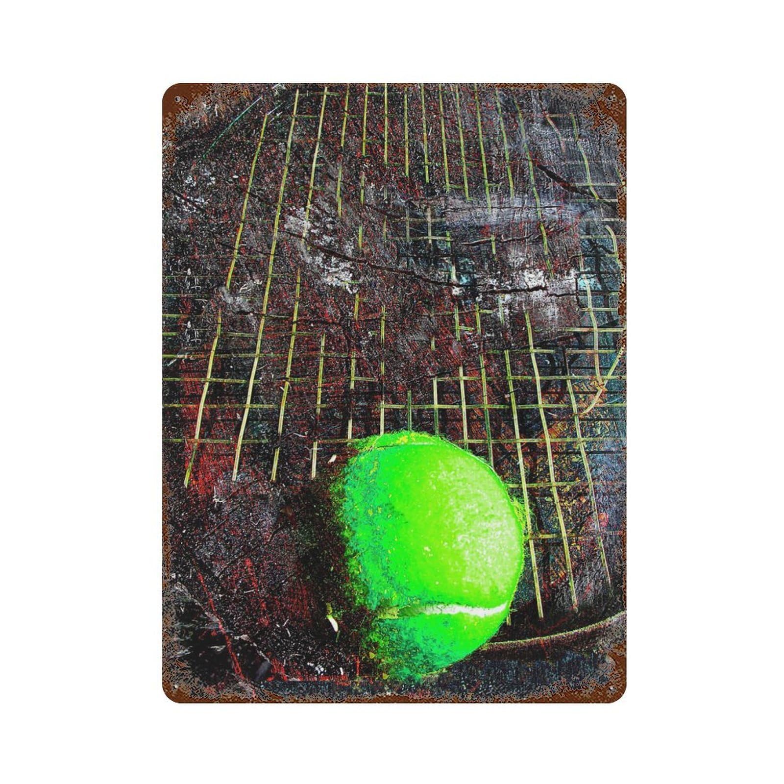 Tennis Art Print Work 10 Rust Effect Tin Sign 15.7"x11.8", Ideal for Shed, Workshop And Garage Wall Decor