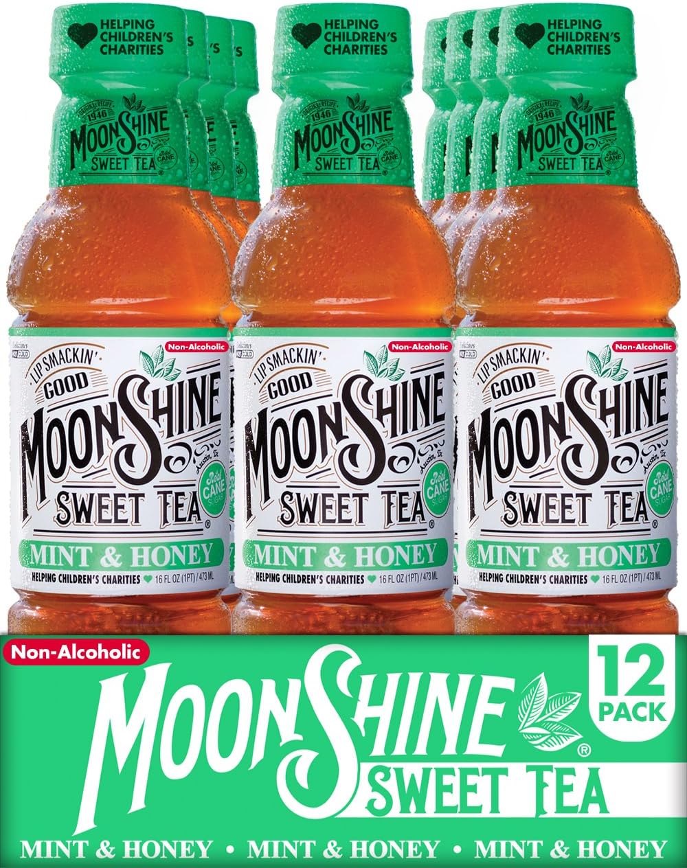 Moonshine Sweet Tea, Real Brewed Black Tea, Mint and Honey with All Natural Ingredients, Gluten Free, 16 Ounce Bottles (Pack of 12) โ Helping Children's Charities