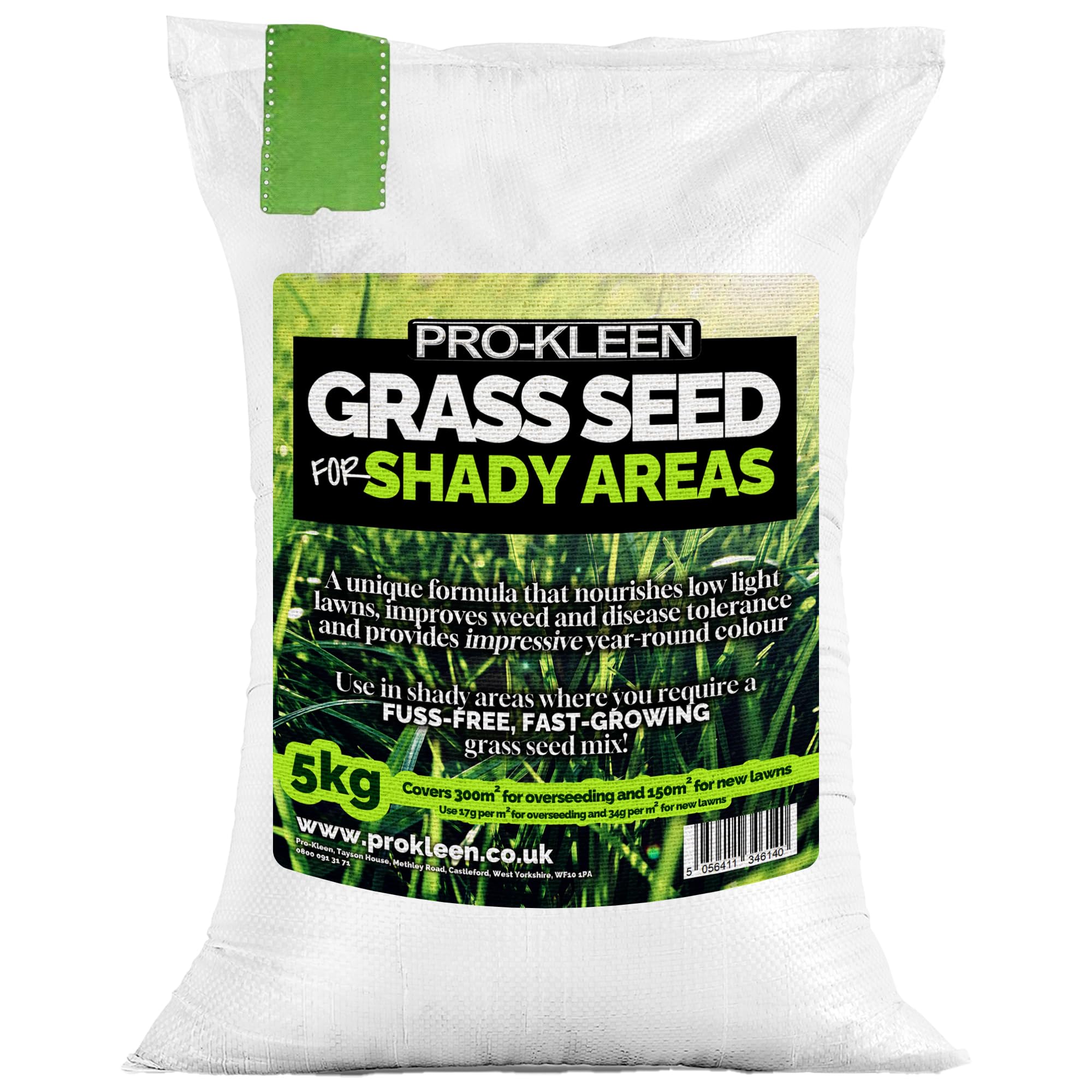 Pro-Kleen Grass Seed for Shady Areas 5Kg Covers Up to 300m2 Fast Growing Hard Wearing for New Lawns, Overseeding and Patch Repair Pet and Child Friendly