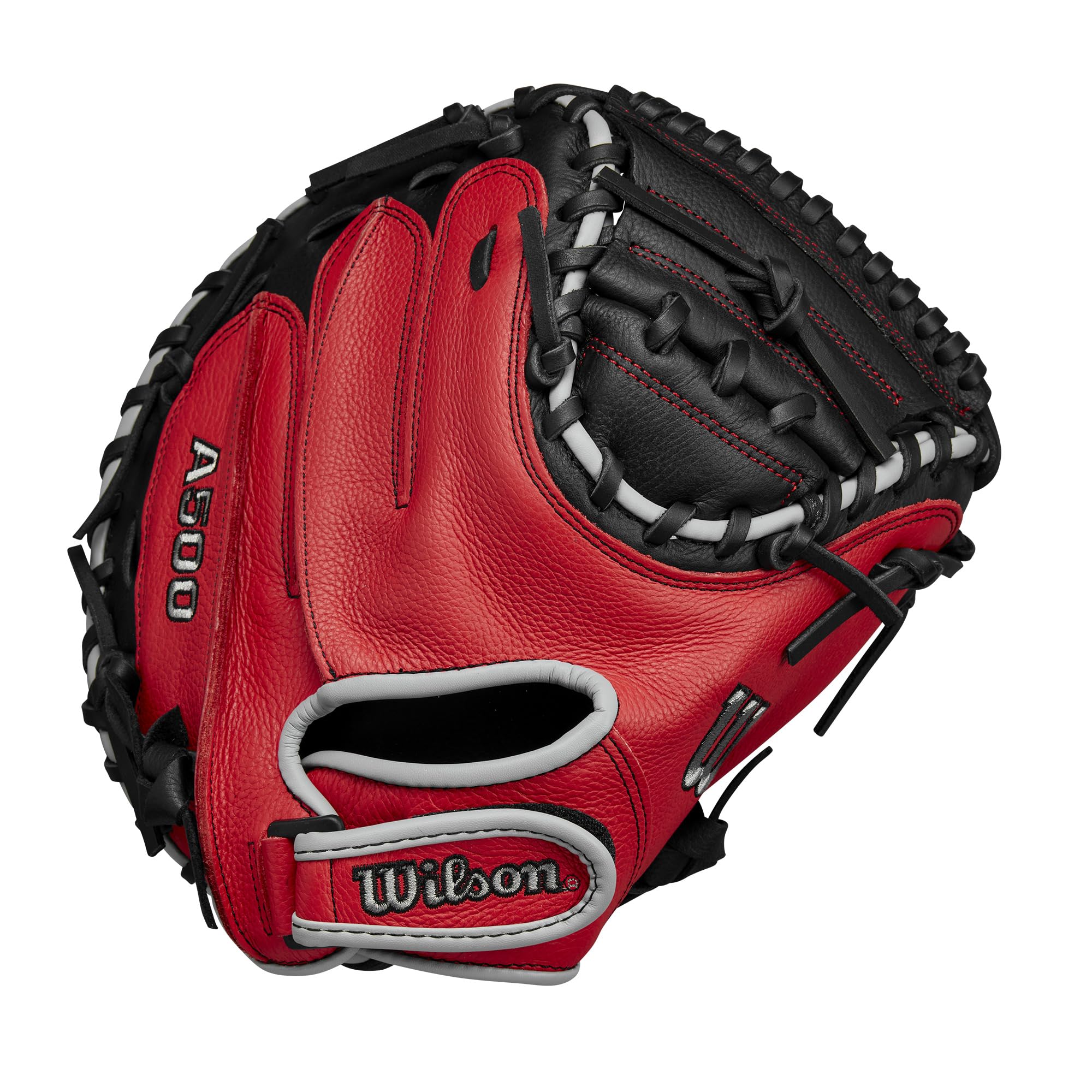 Wilson A500 Baseball-Fanghandschuh für Jugendliche, 81,3 cm, Rechtshänder, Schwarz/Rot/Grau