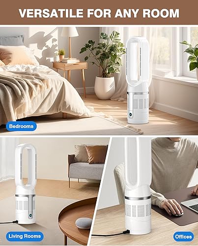 Miniatura 7 de PYY Combo de calentador y ventilador ventilador de torre sin aspas y calentador con filtro, con 8 velocidades, control remototáctil, uso durante