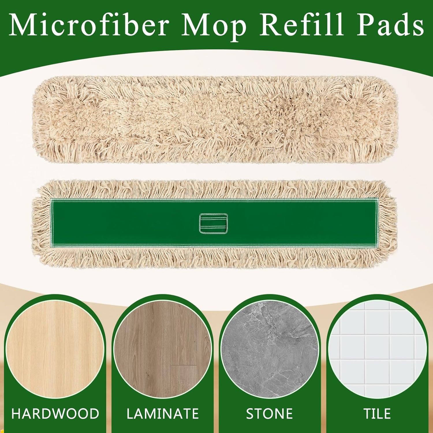 3 Pcs Large 48 Inch Commercial Dust Mop Pads Industrial Dust Mop Head Replacement Reusable Refill Pads for Floor Cleaning, Office, School, Restaurant, Hospital