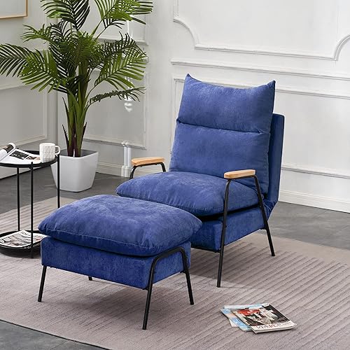 Miniatura 56 de MCombo Silla reclinable Accent con otomana, sillón moderno de tela de lino, sofá cama tapizado para sala de estar y dormitorio, espacio pequeño 4055