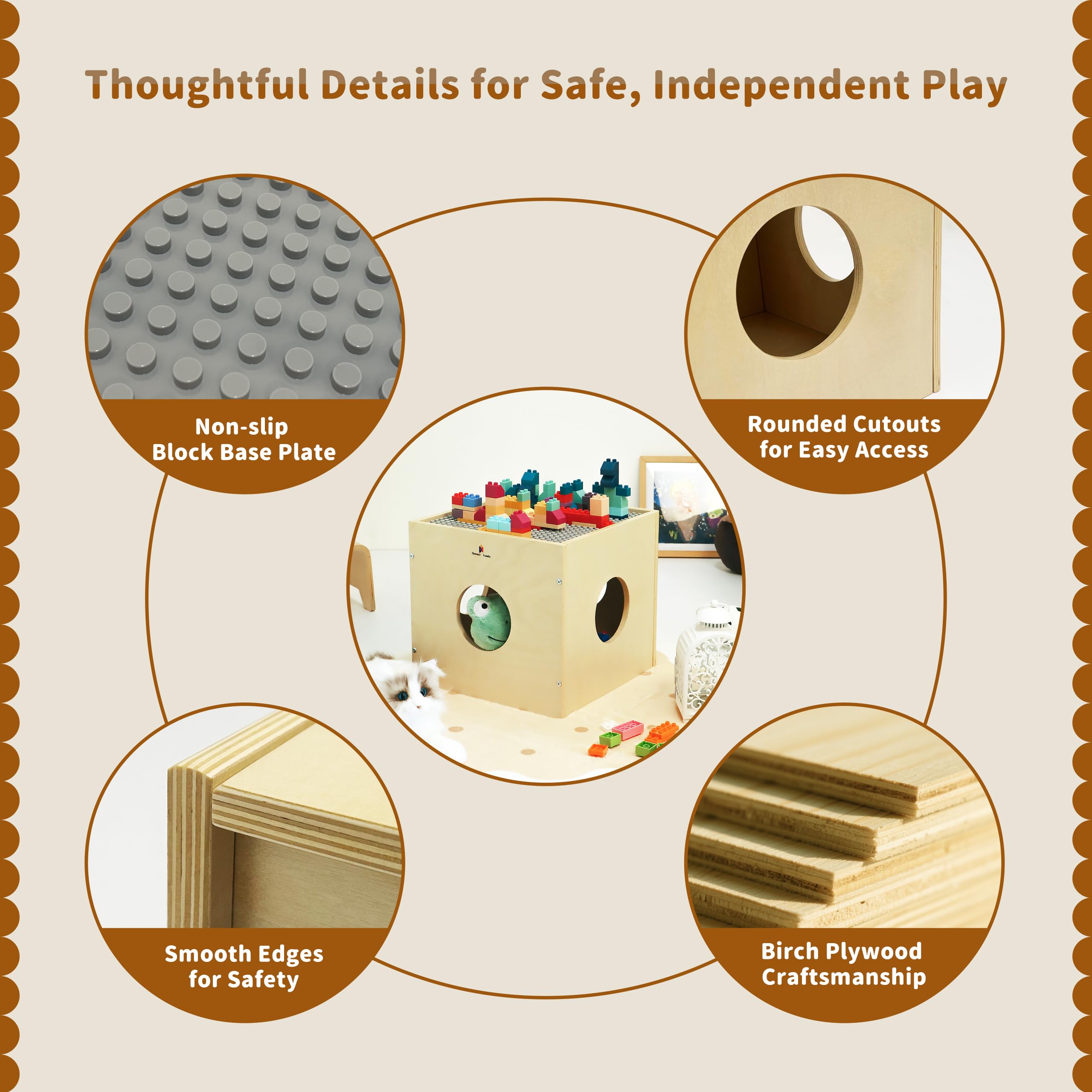 Wisdom Play Cube - Mesa Montessori 5 en 1 para juegos y actividades para niños, organizador de almacenamiento de caja de juguetes, bloques de construcción y placa base, escondite de 4