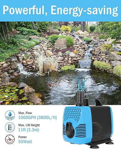 Miniatura 2 de AquaMiracle Bombas de agua para acuario de 1000 GPH (3800LH, 55 W), bomba de agua sumergible con control de flujo para pecera, fuente, cascada,