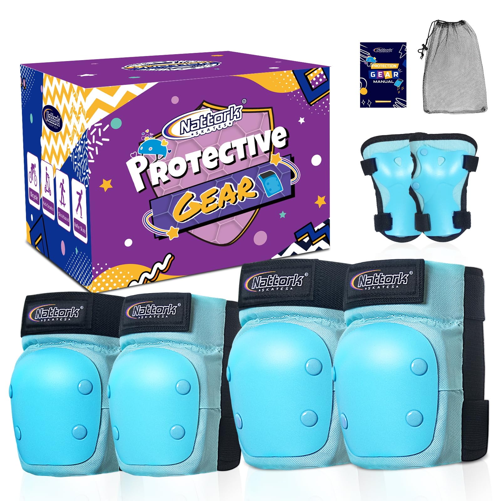 Amazon | Nattork スケートボード プロテクター 6点セット 手首 肘 膝