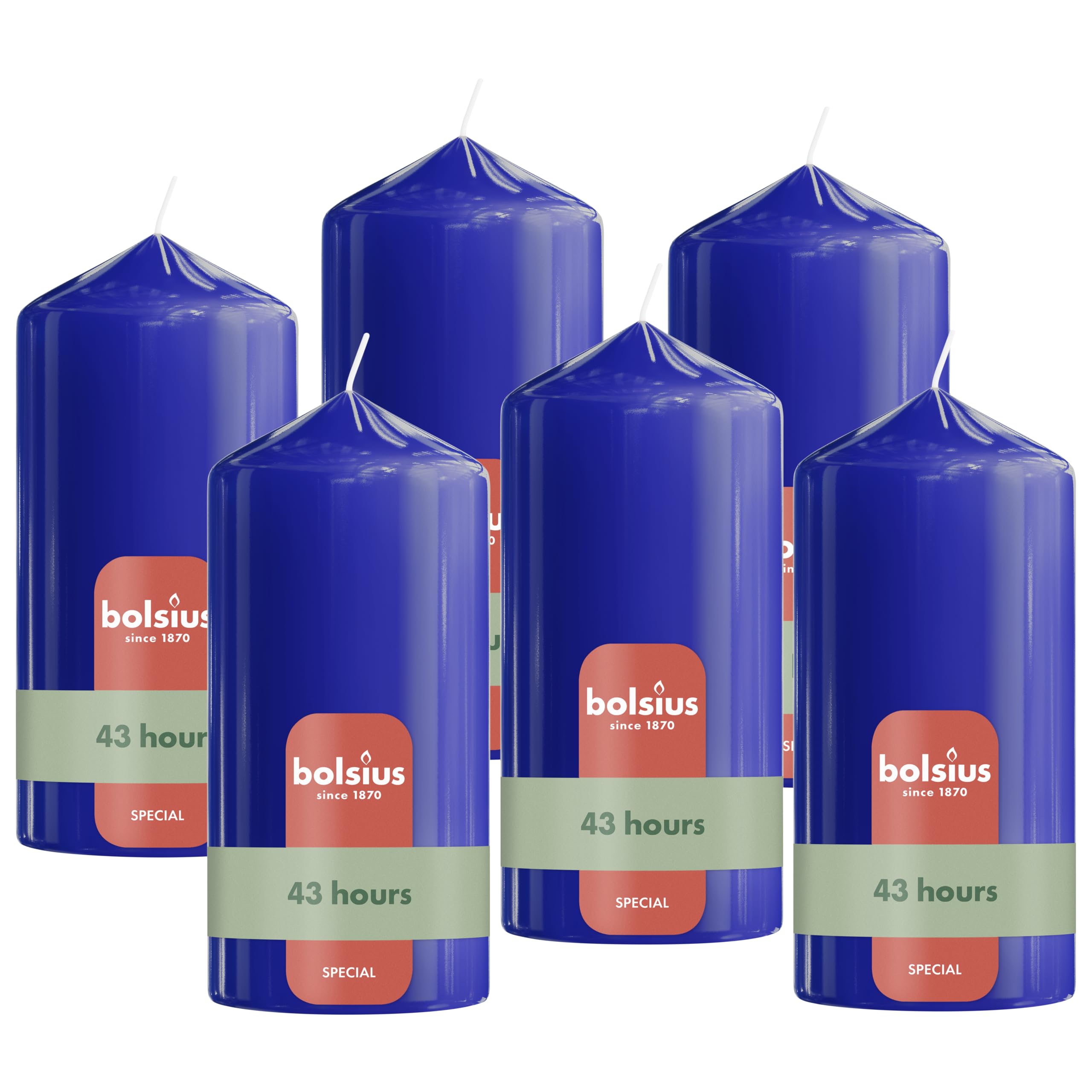 Bolsius - Smooth Pillar Candle - Cobalt Blue - 5.1 in - Pack of 6 - Decorative Candles - Contains Natural Plant Wax - Without Palm Oil