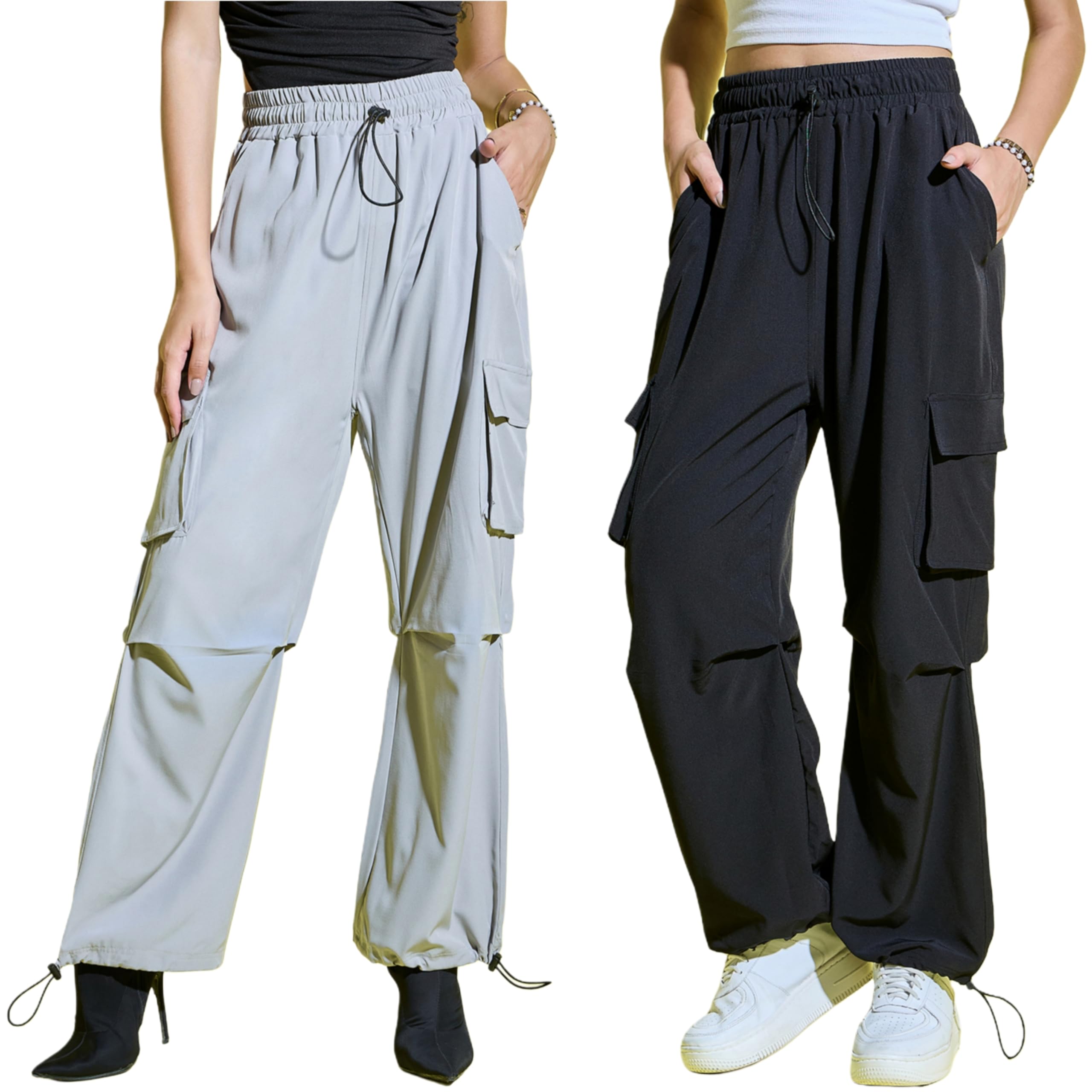 Women Loose Fit Trouser with Multiple Pocket| High Waist Parachute Cargo Pant-image-22